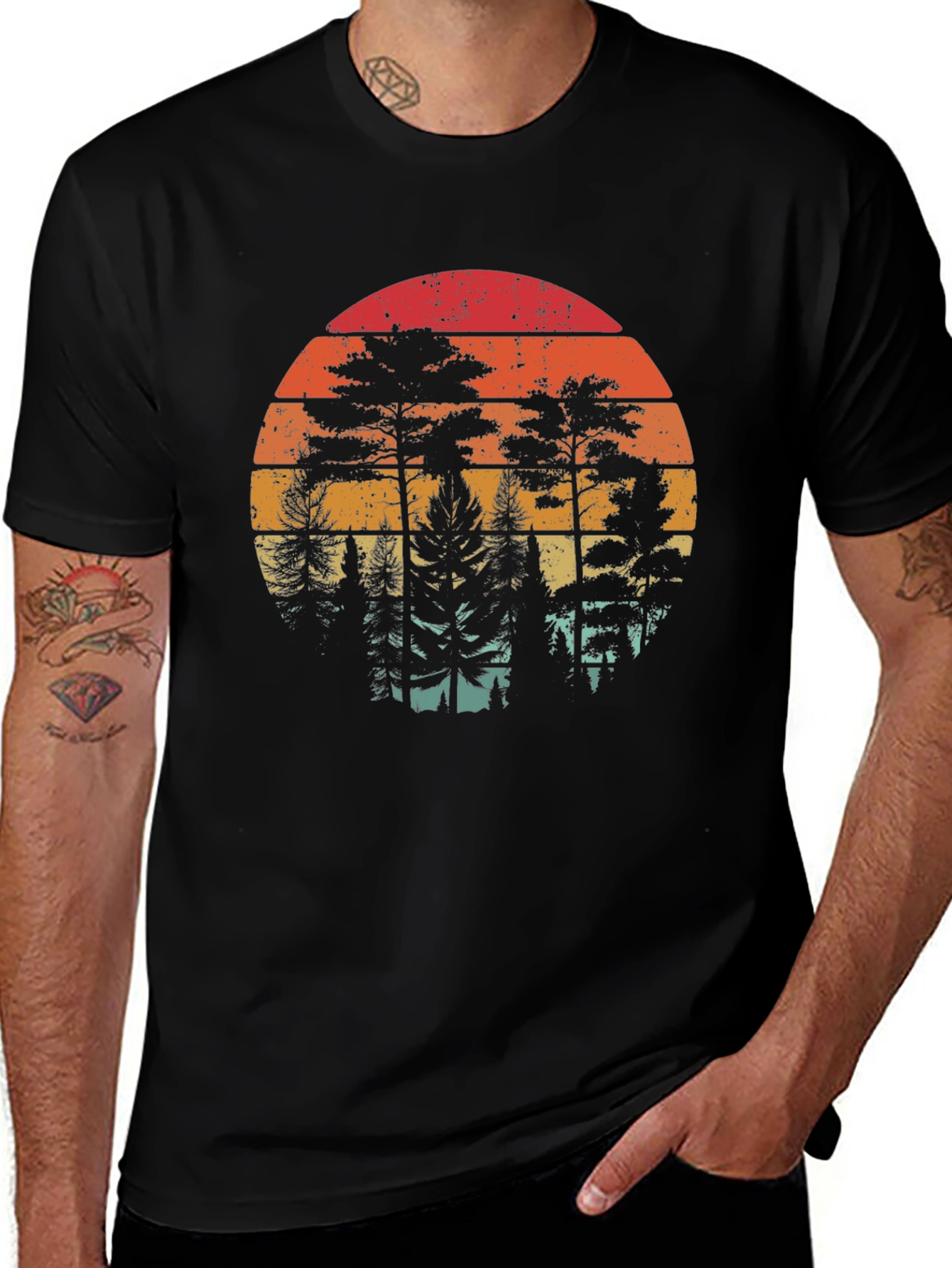 Retro Sunset Forest Graphic Tee