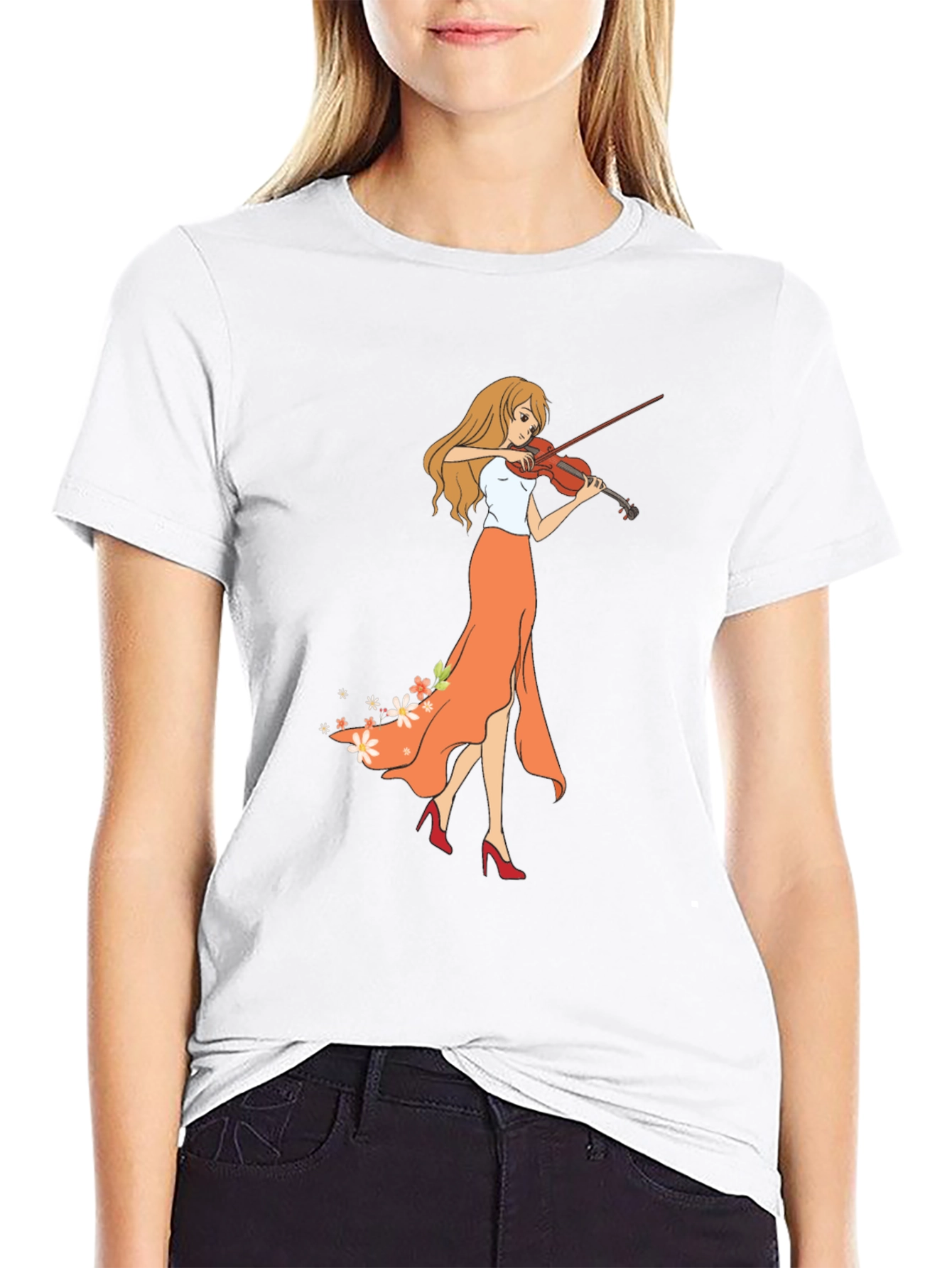Violin Girl Graphic T-Shirt - Trendy Music Lover Tee