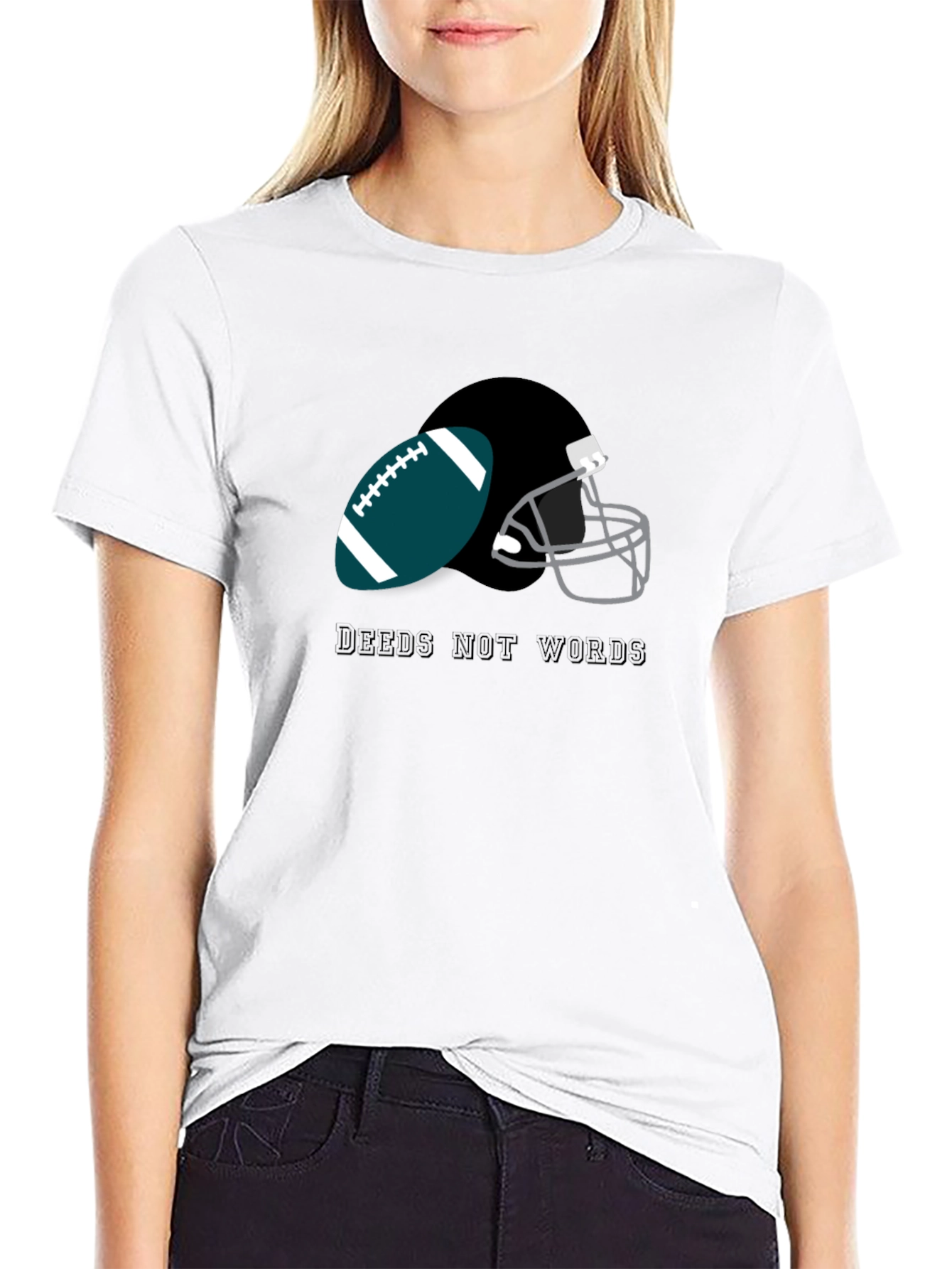 Deeds Not Words Football T-Shirt