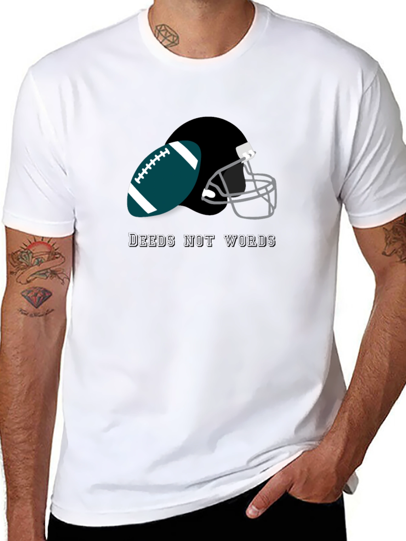 Deeds Not Words Football T-Shirt