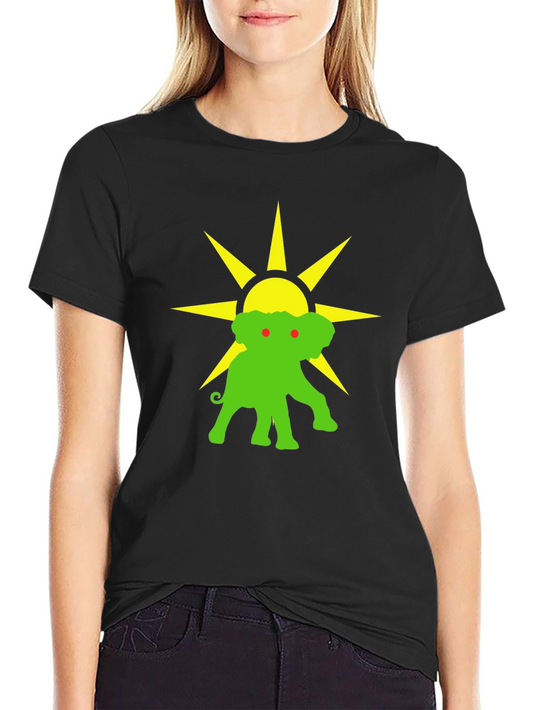 Elephant Sun Graphic Tee - Black Cotton T-Shirt