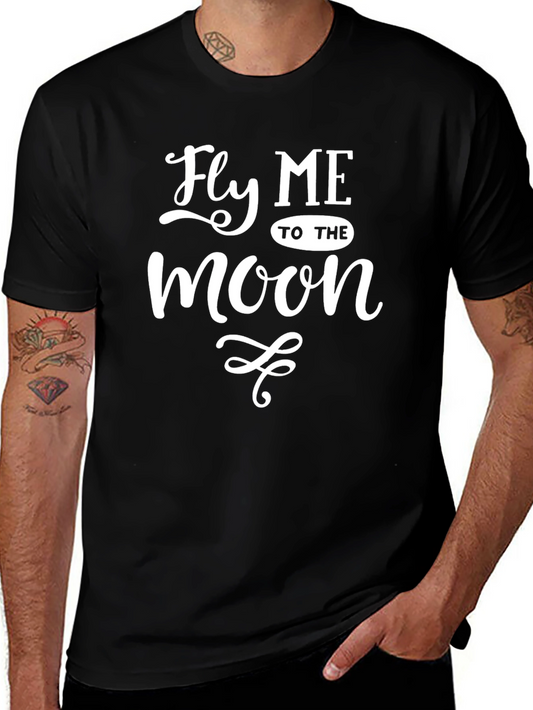 Fly Me To The Moon Black Cotton T-Shirt
