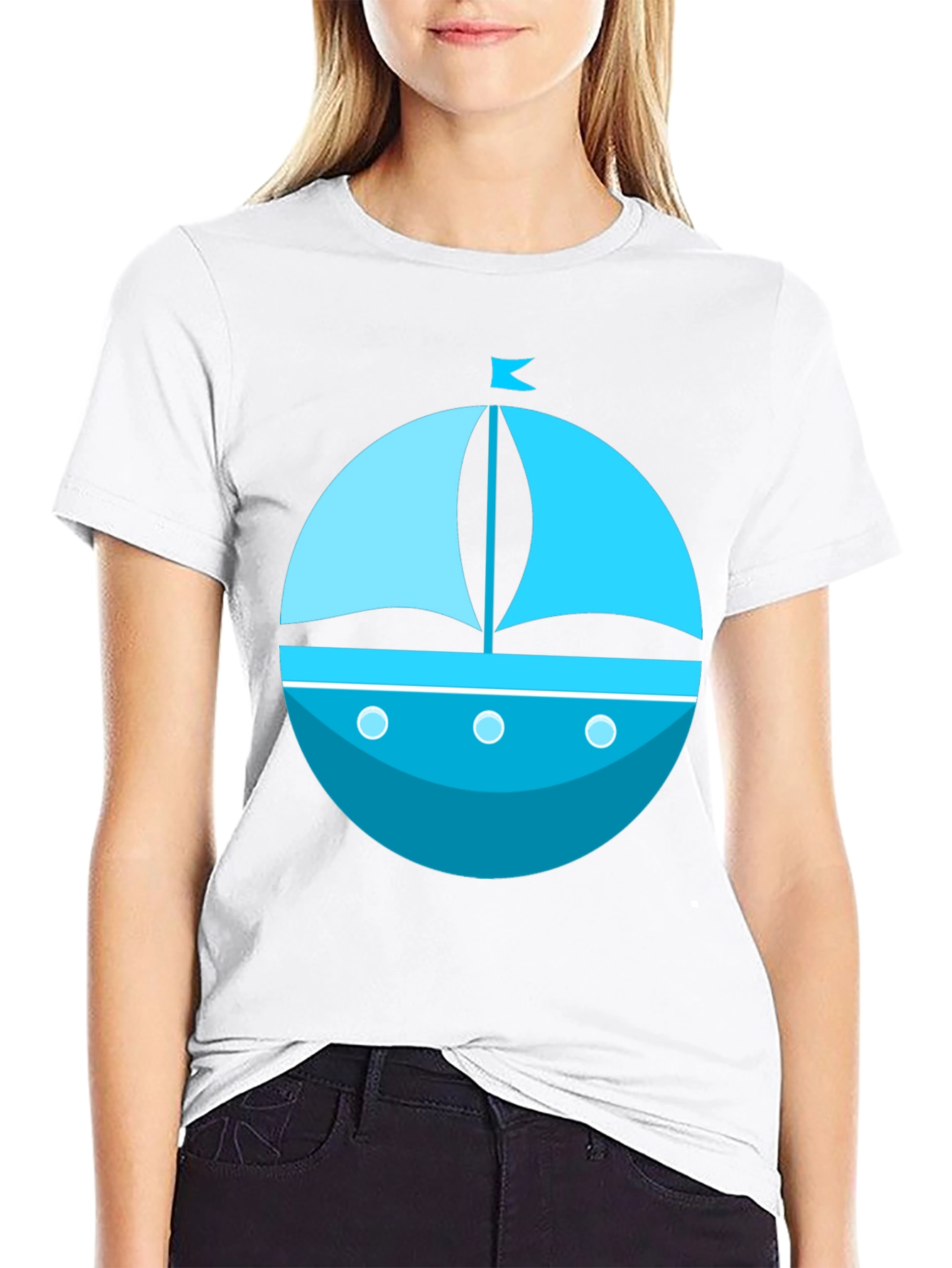 Nautical Blue Boat Graphic Tee - Mens Black T-Shirt