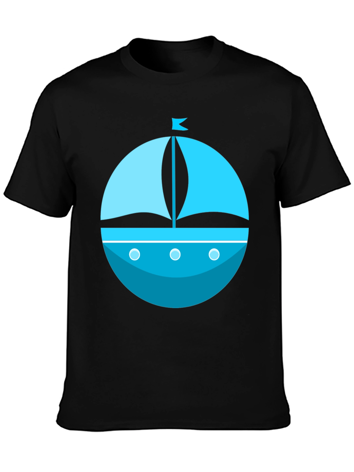 Nautical Blue Boat Graphic Tee - Mens Black T-Shirt
