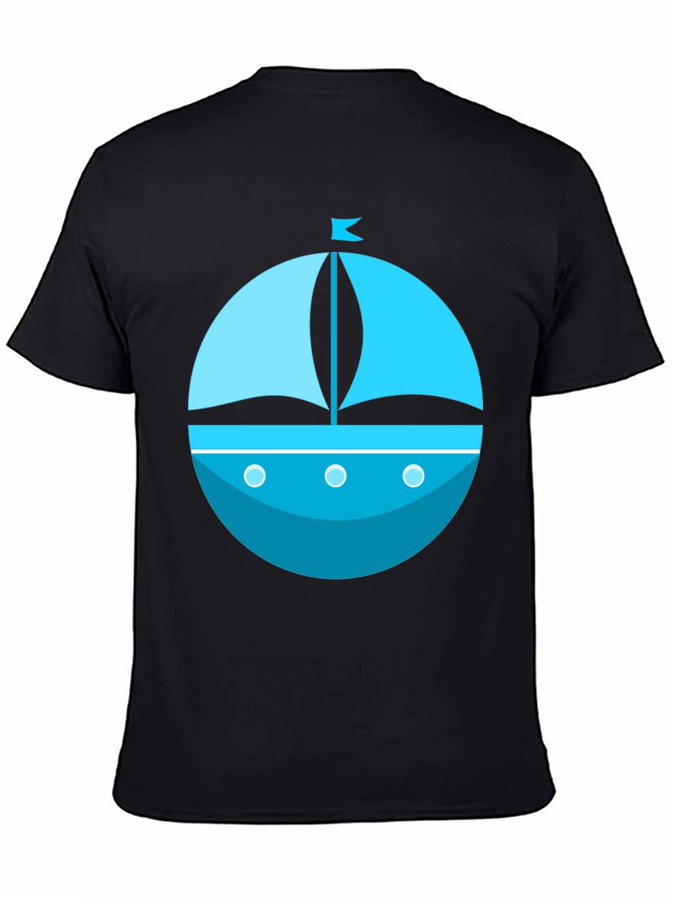 Nautical Blue Boat Graphic Tee - Mens Black T-Shirt