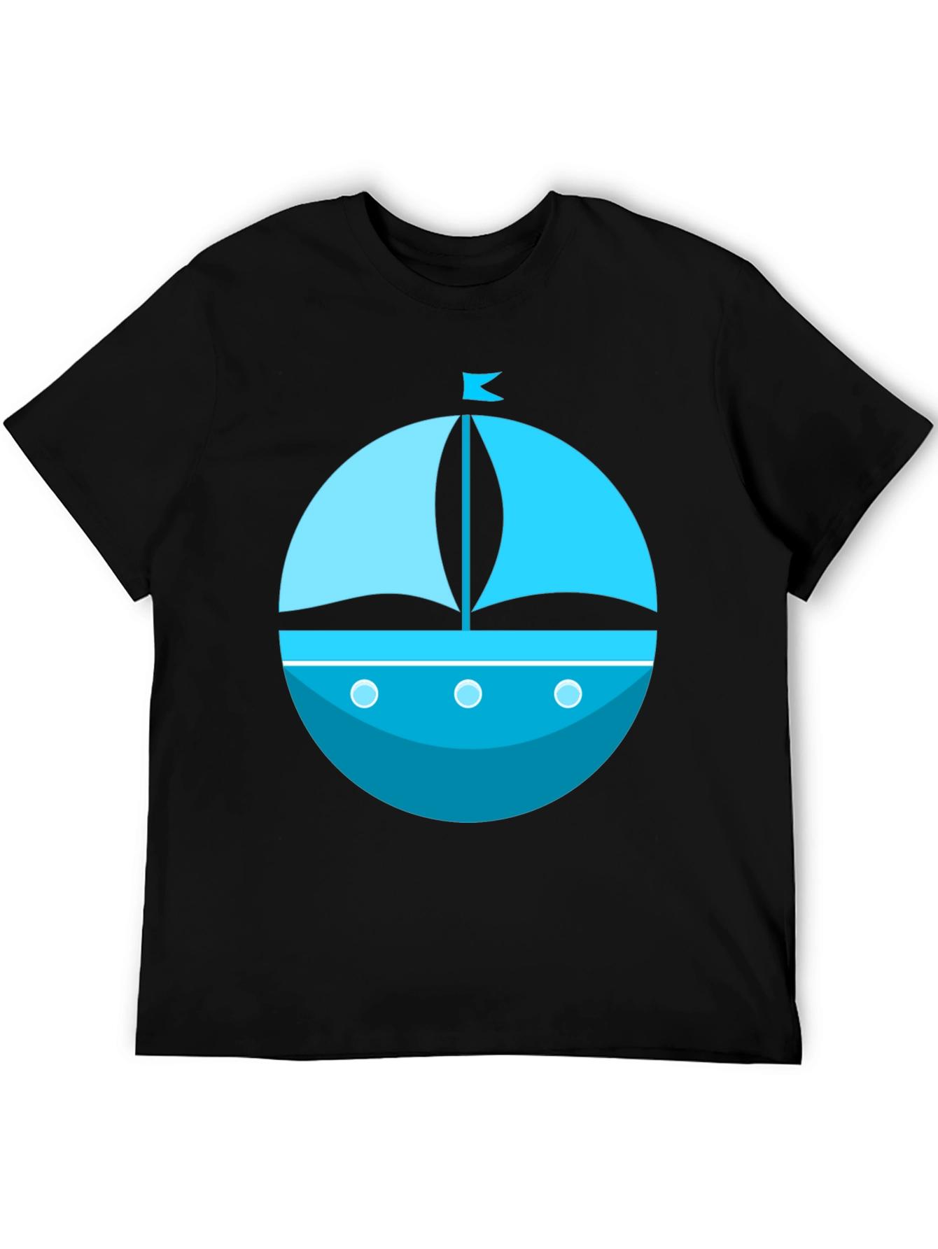 Nautical Blue Boat Graphic Tee - Mens Black T-Shirt