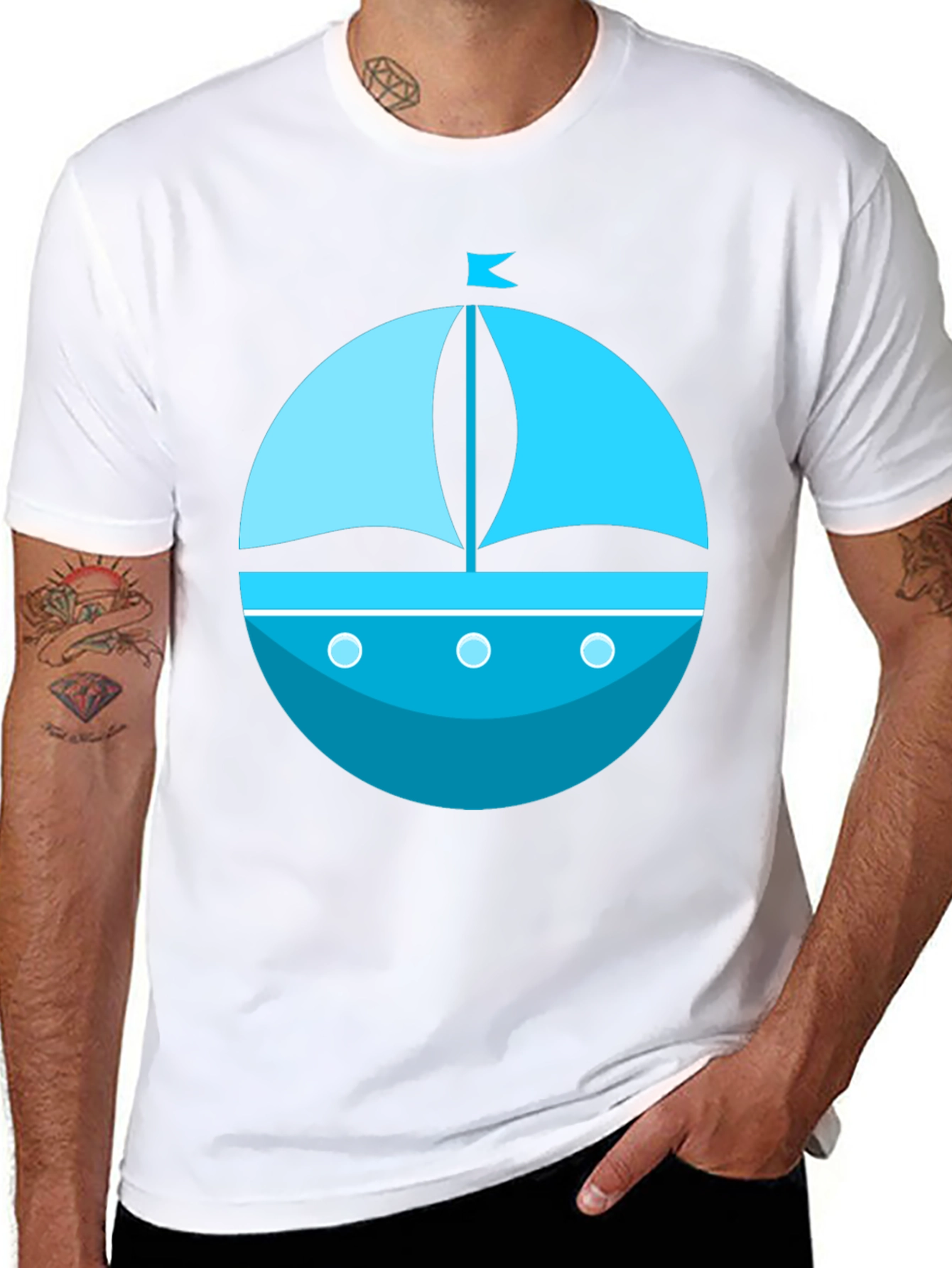Nautical Blue Boat Graphic Tee - Mens Black T-Shirt