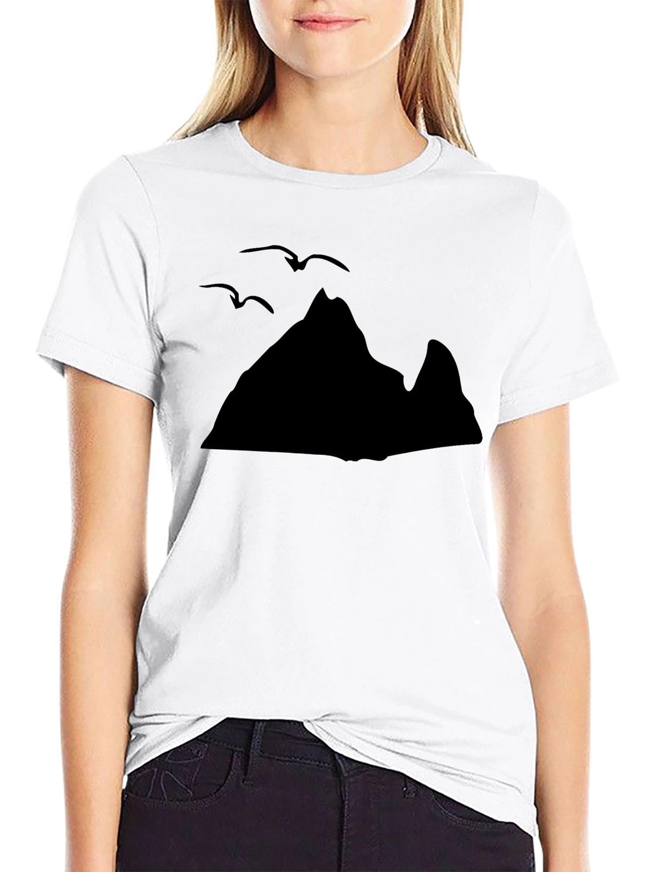 Mountain & Birds Graphic Black T-Shirt