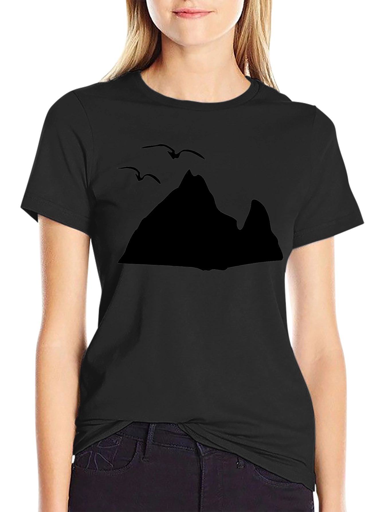 Mountain & Birds Graphic Black T-Shirt