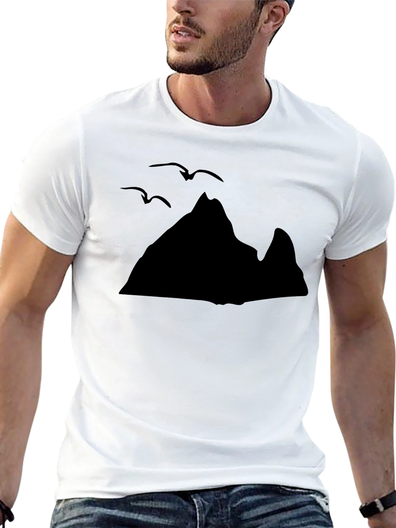 Mountain & Birds Graphic Black T-Shirt