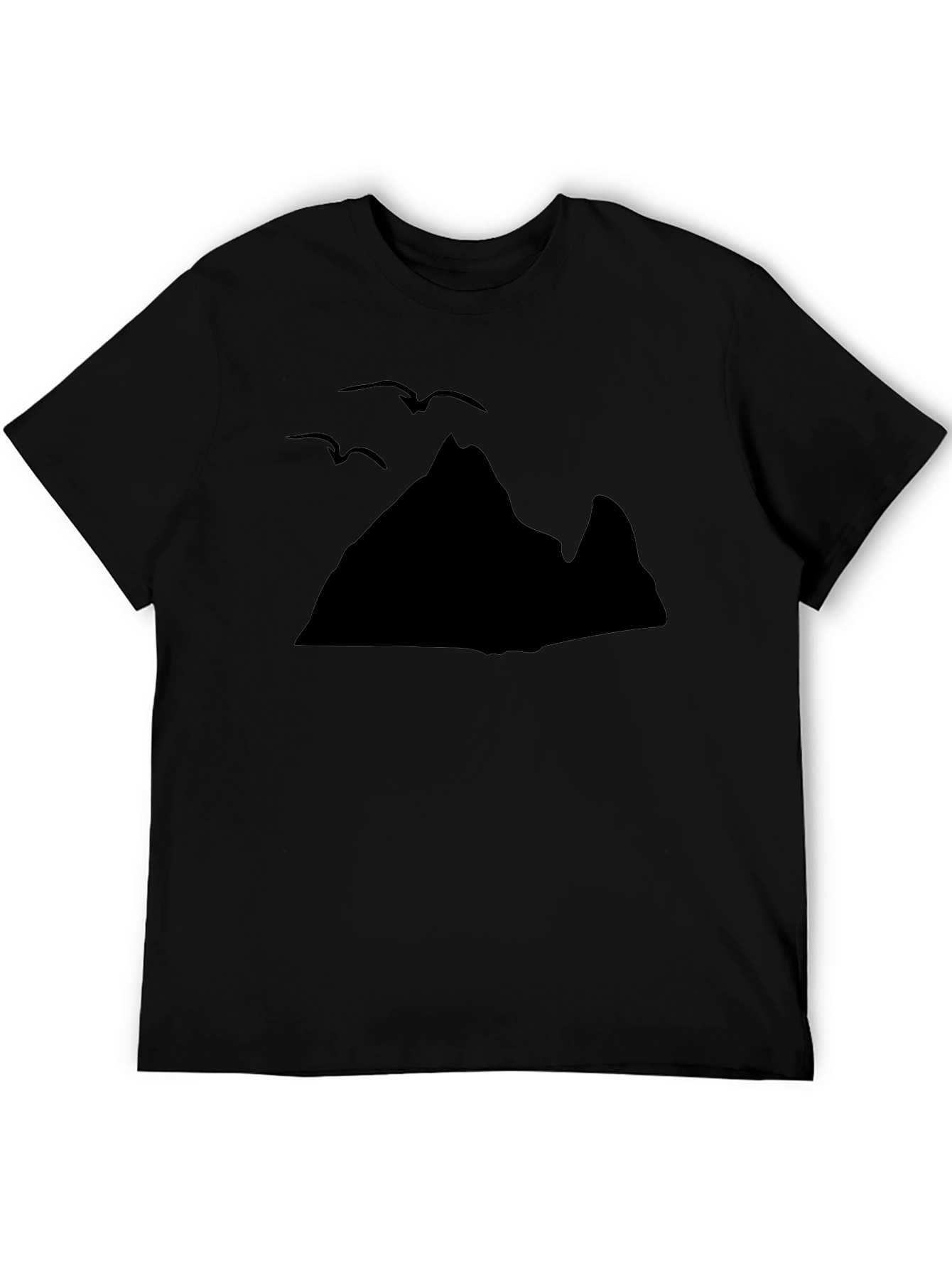 Mountain & Birds Graphic Black T-Shirt