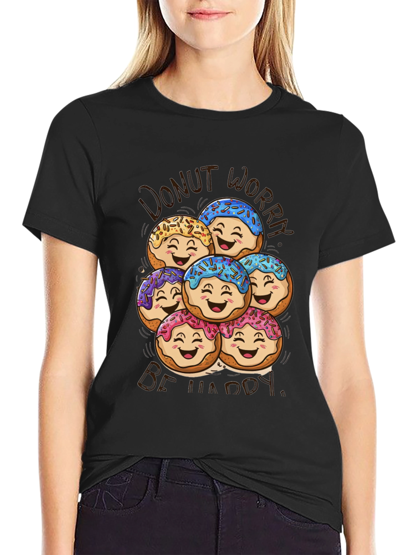 Donut Worry Be Happy Graphic T-Shirt