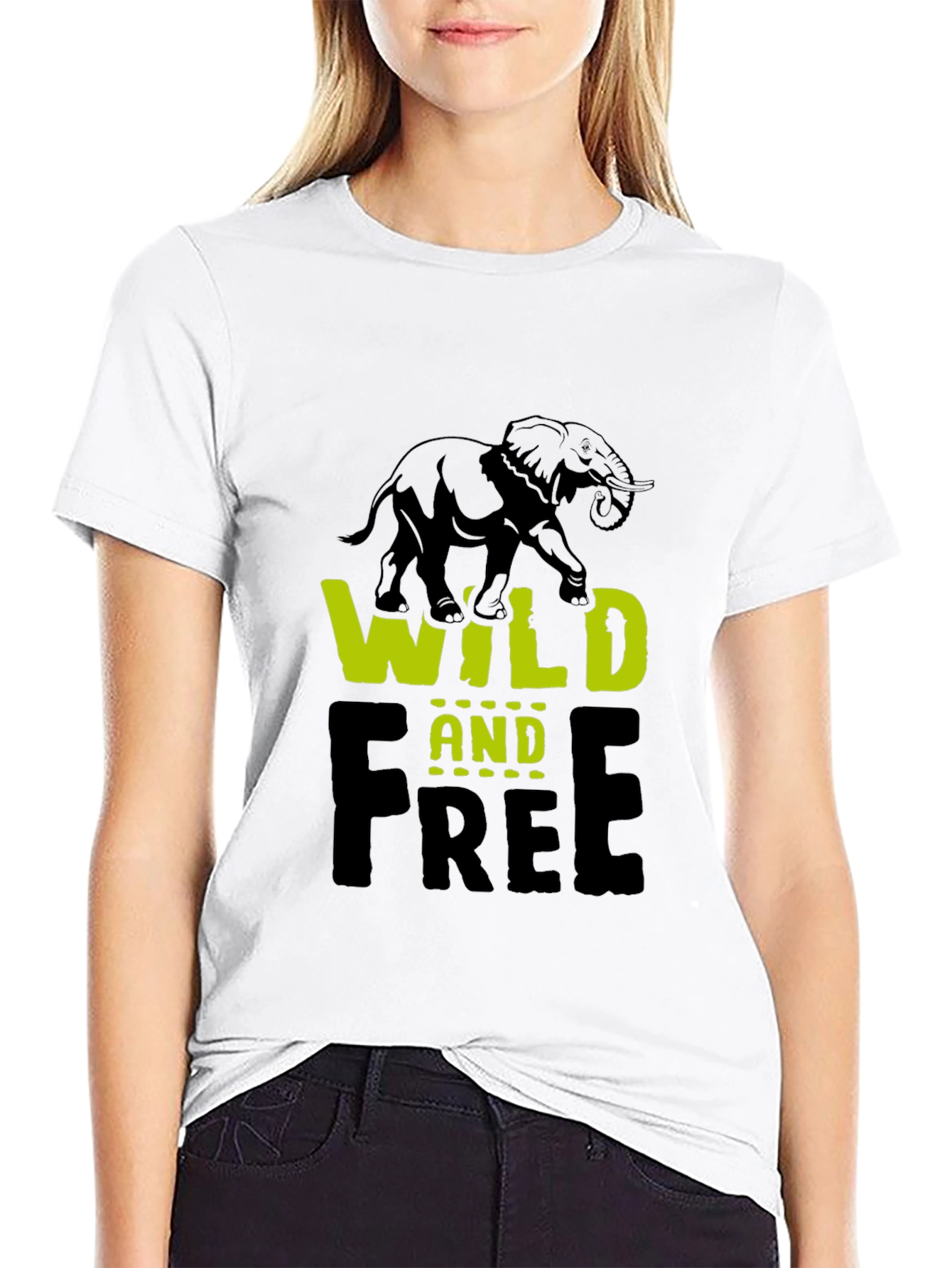 Wild and Free Elephant Graphic Tee - Black