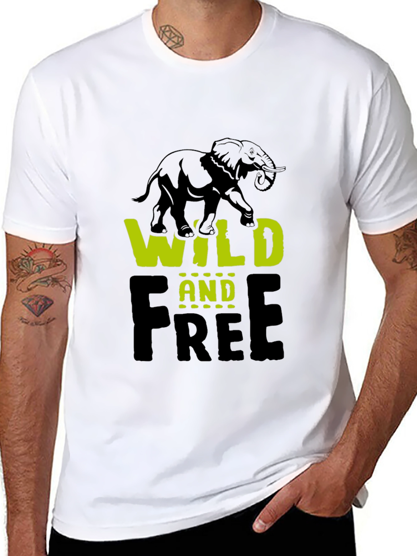 Wild and Free Elephant Graphic Tee - Black