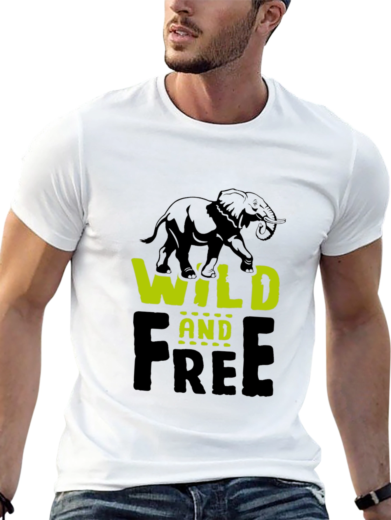Wild and Free Elephant Graphic Tee - Black
