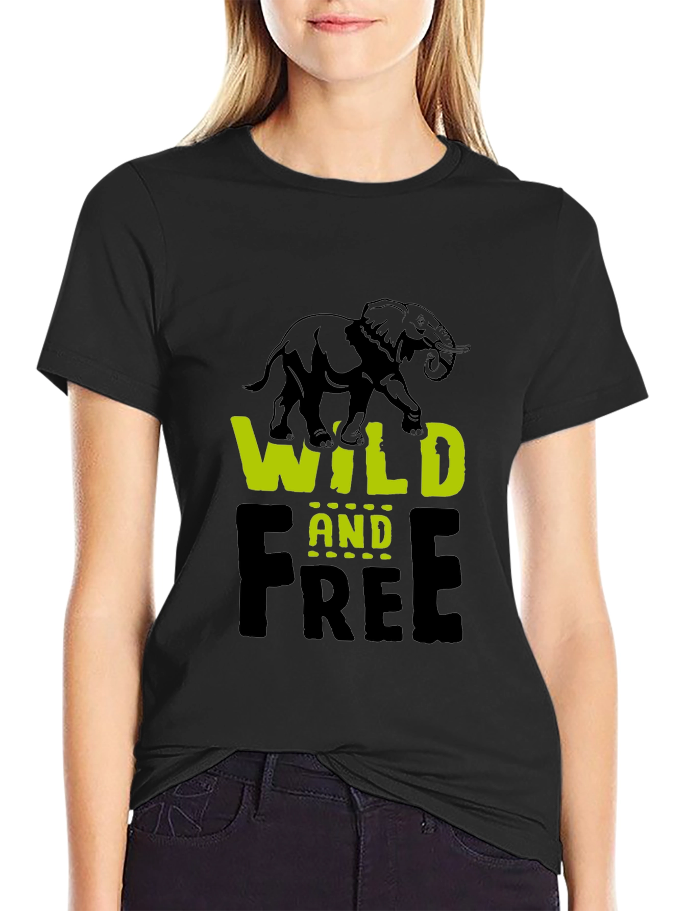 Wild and Free Elephant Graphic Tee - Black