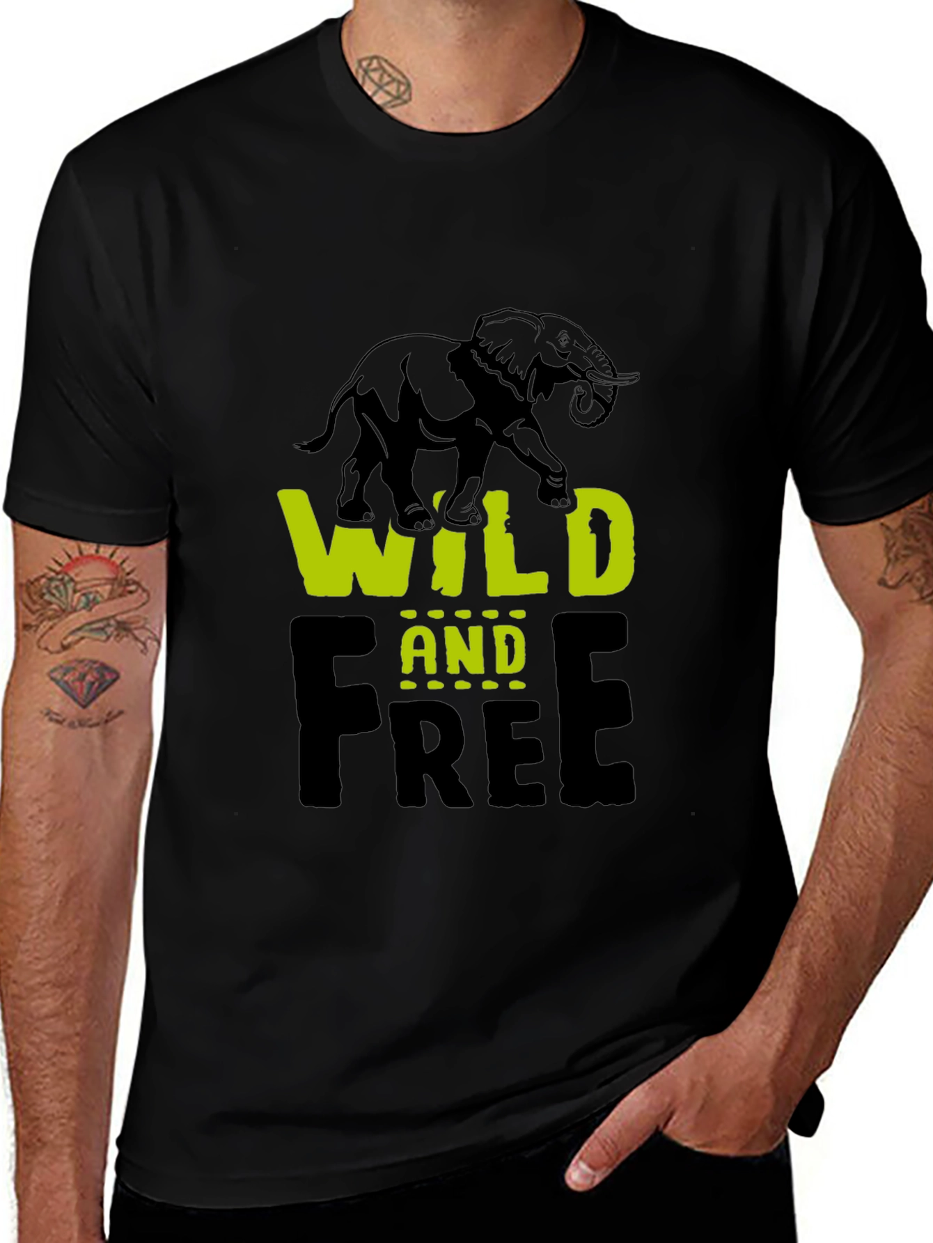 Wild and Free Elephant Graphic Tee - Black