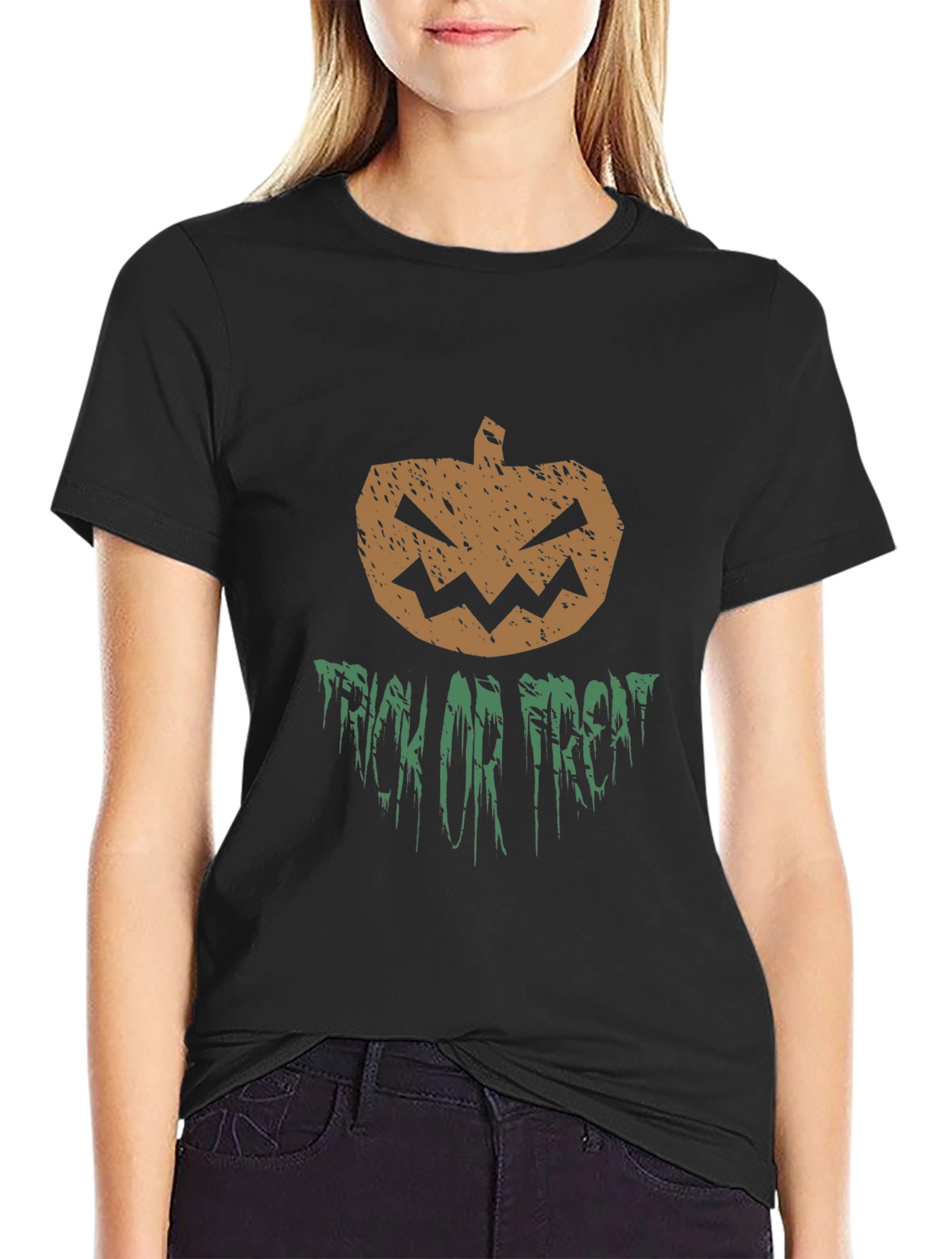 Halloween Pumpkin Trick or Treat Black Graphic T-Shirt