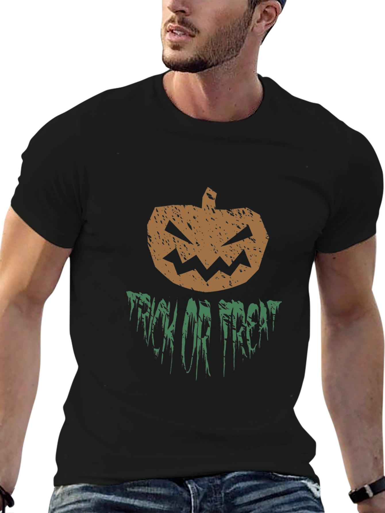 Halloween Pumpkin Trick or Treat Black Graphic T-Shirt