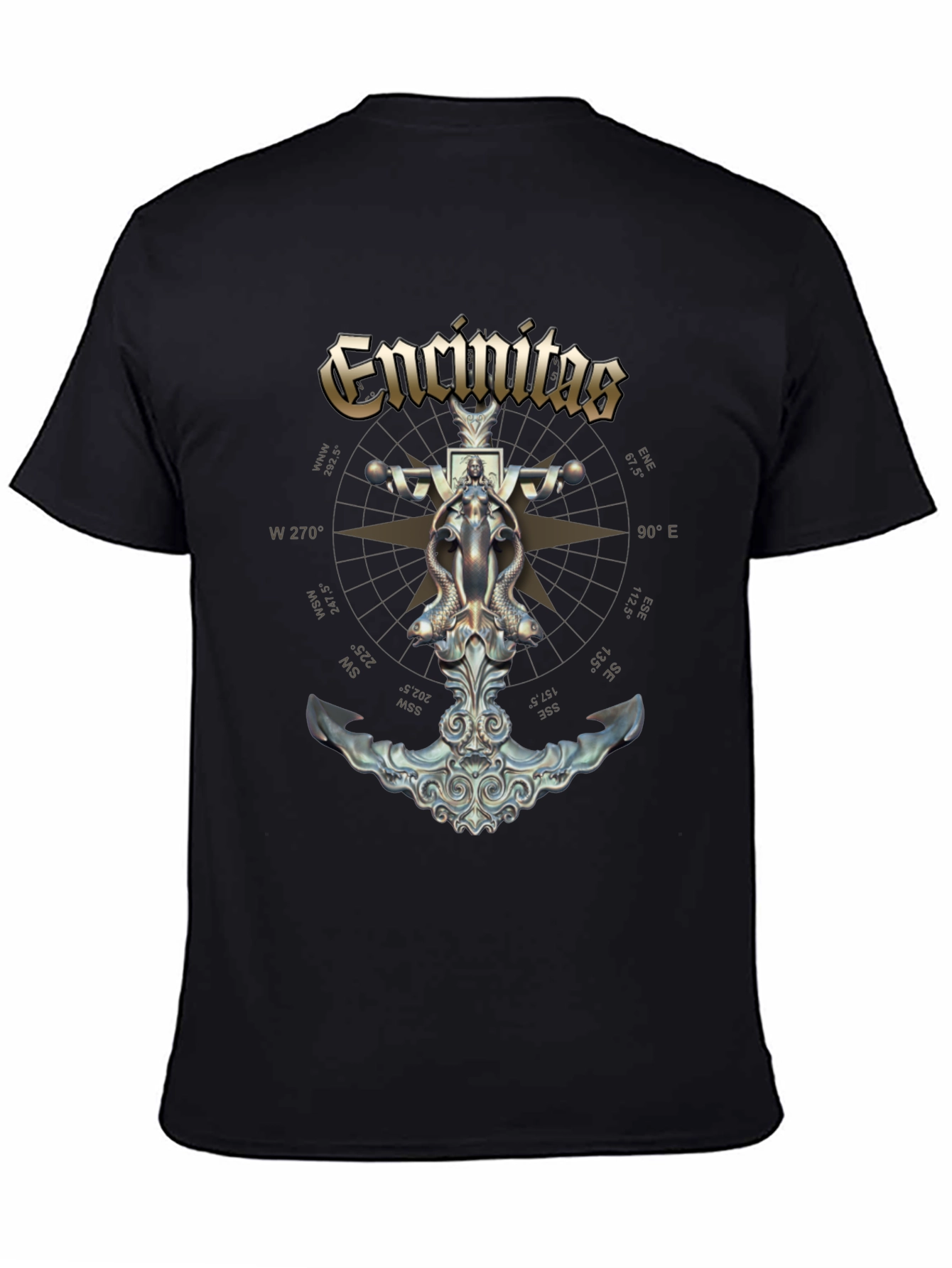 Encinitas Nautical Anchor Compass Black T-Shirt