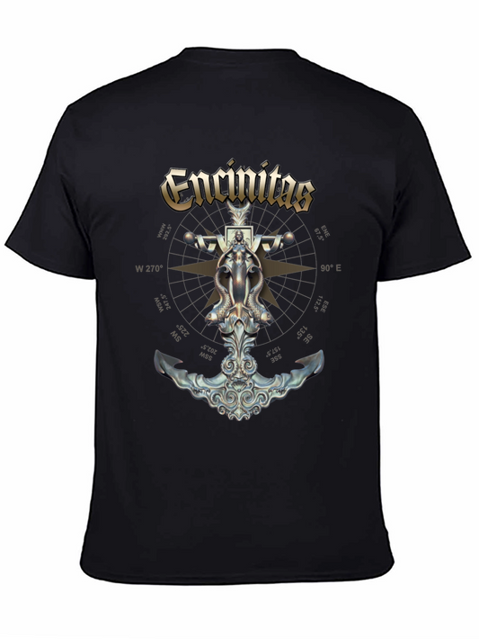 Encinitas Nautical Anchor Compass Black T-Shirt