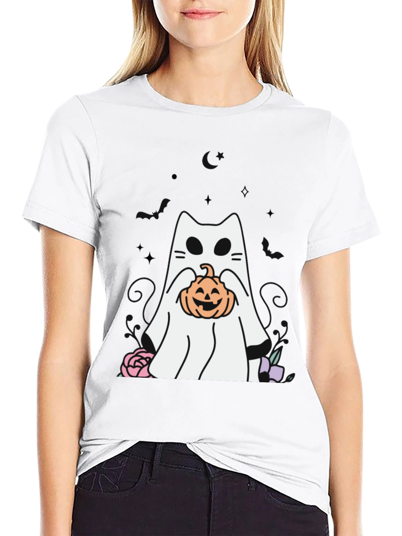 Ghost Cat Pumpkin Halloween T-Shirt