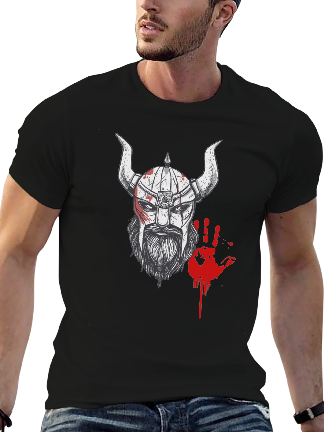 Viking Warrior Graphic Tee - Black