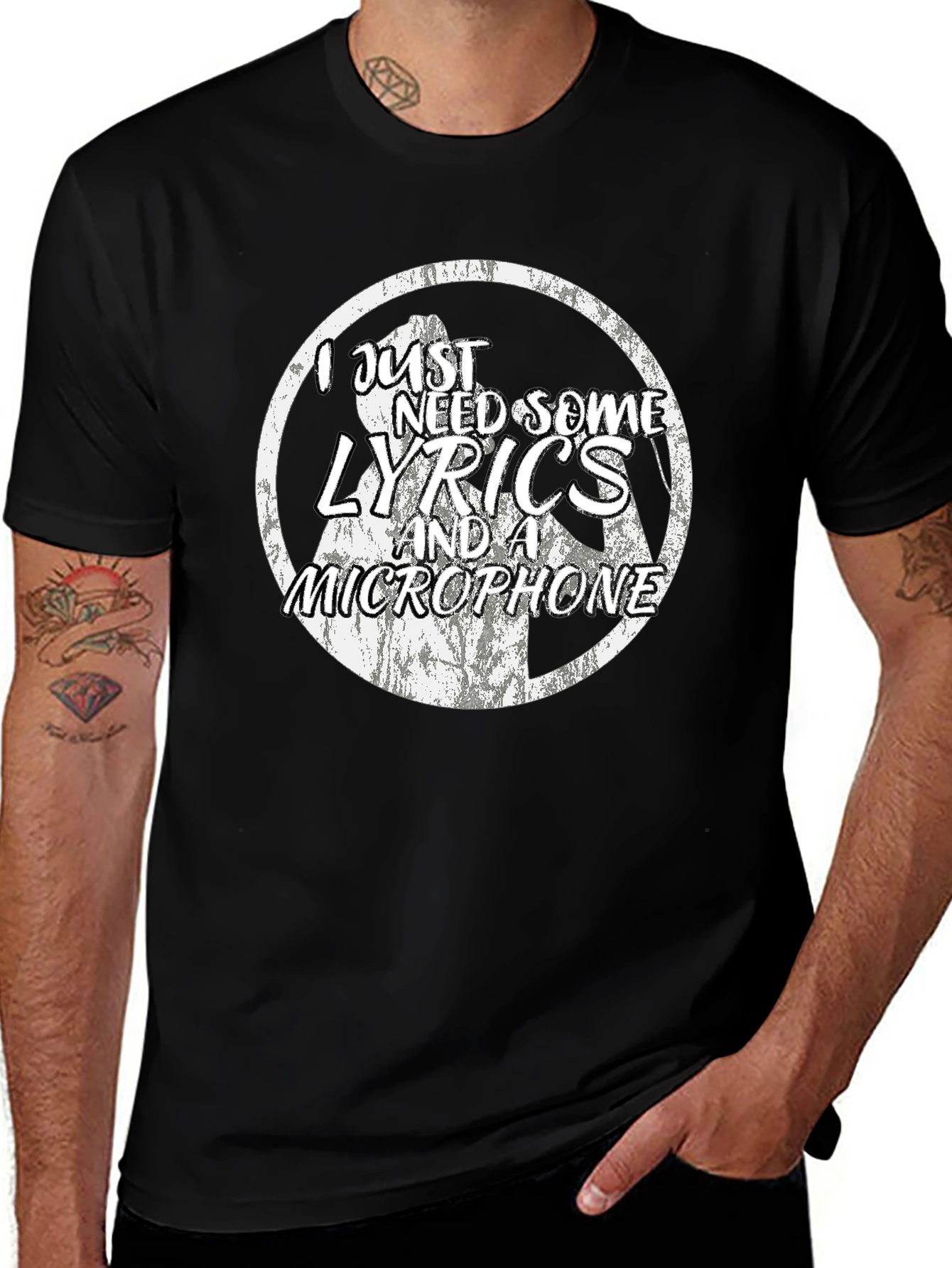 Lyrics & Microphone Graphic Tee - Singer Musician T-Shirt