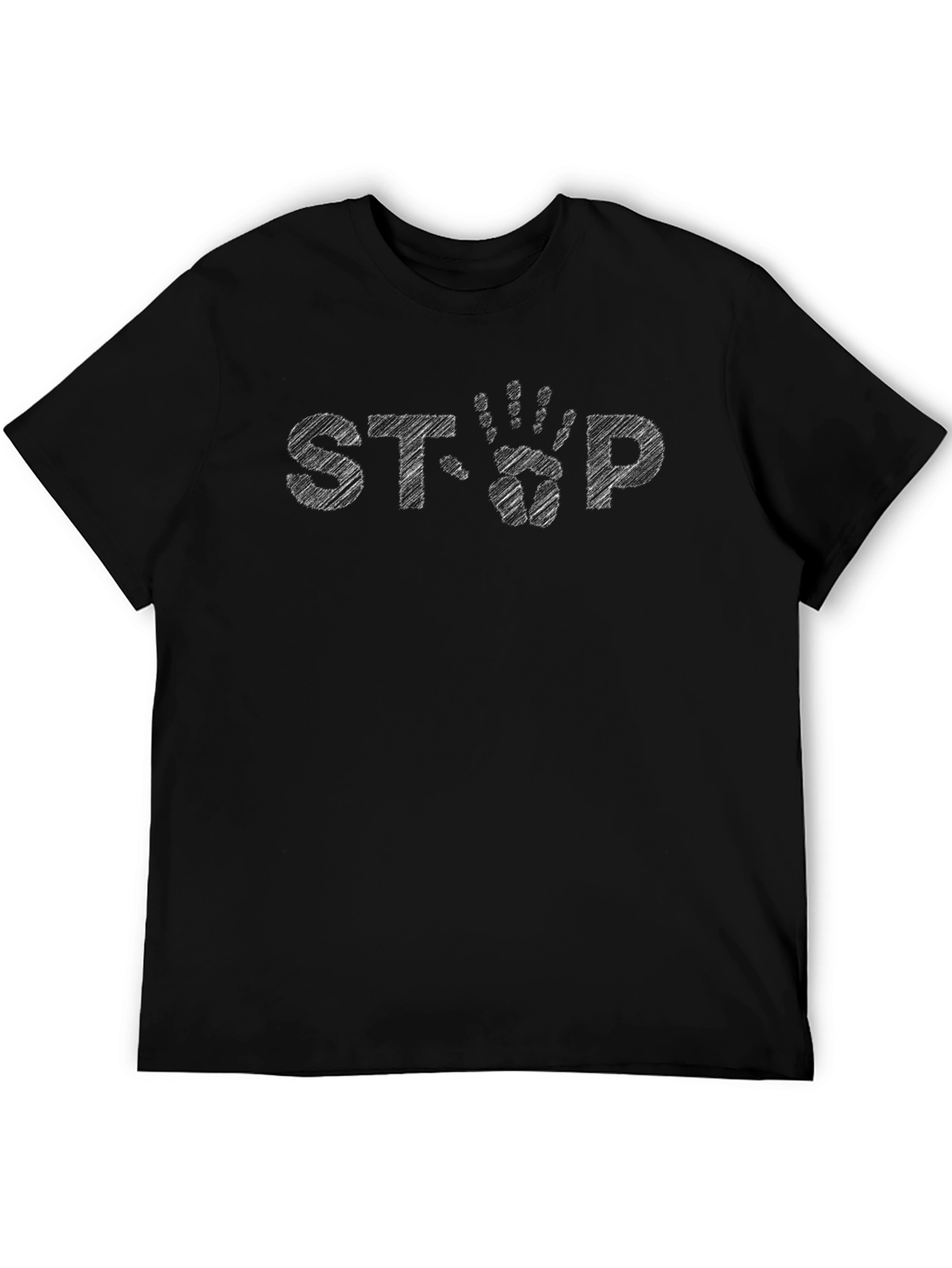 Black Graphic Tee - Stop Hand Print