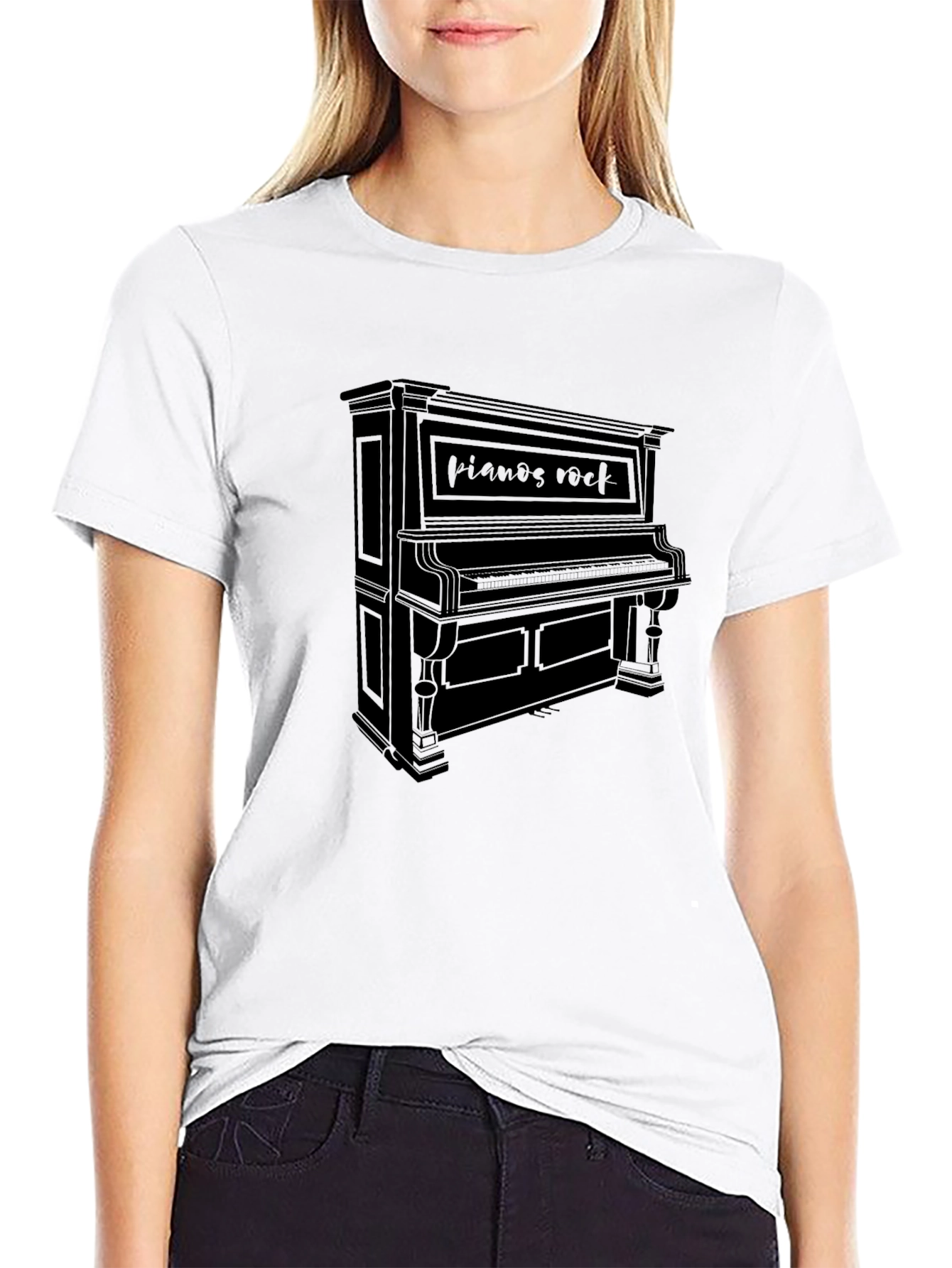 Pianos Rock Mens Black Graphic T-Shirt
