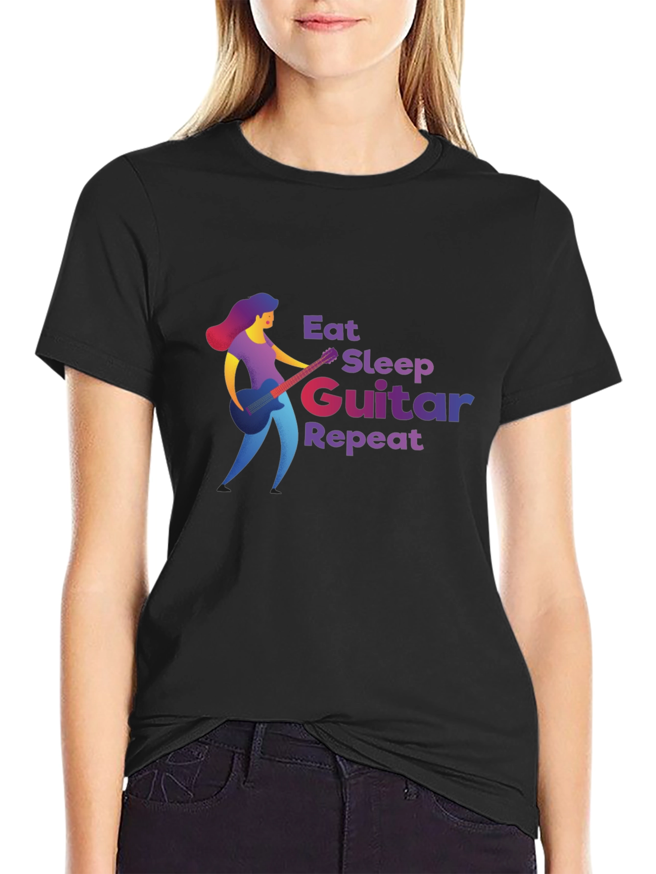 Eat Sleep Guitar Repeat Black T-Shirt