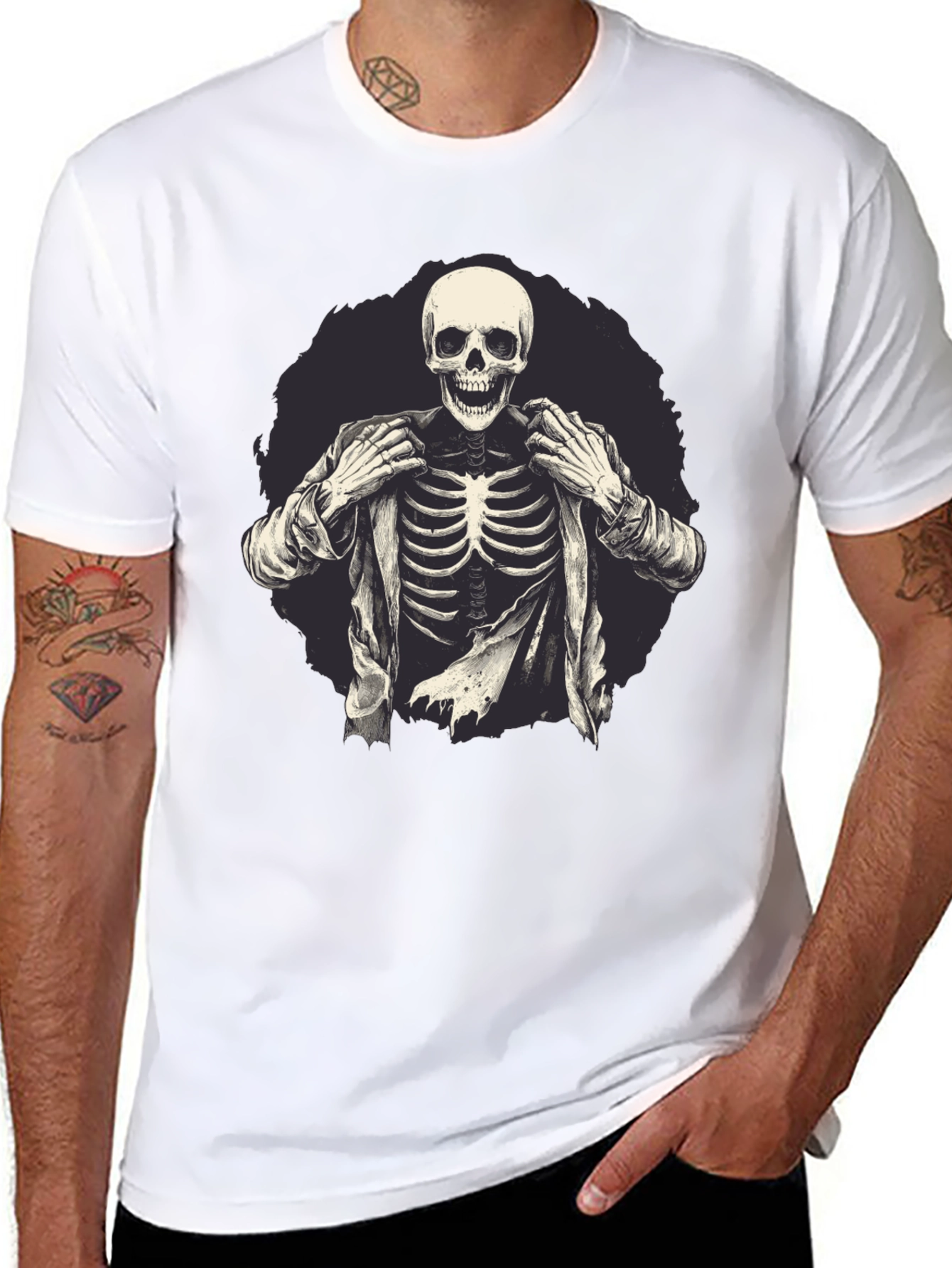 Skeleton in Suit Graphic Tee - Black