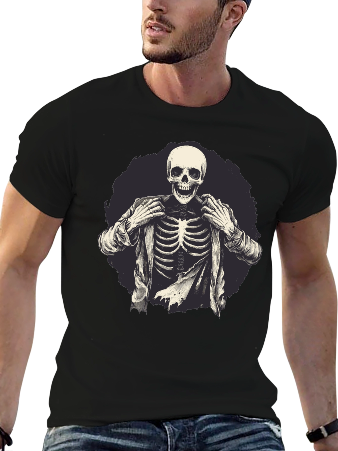 Skeleton in Suit Graphic Tee - Black