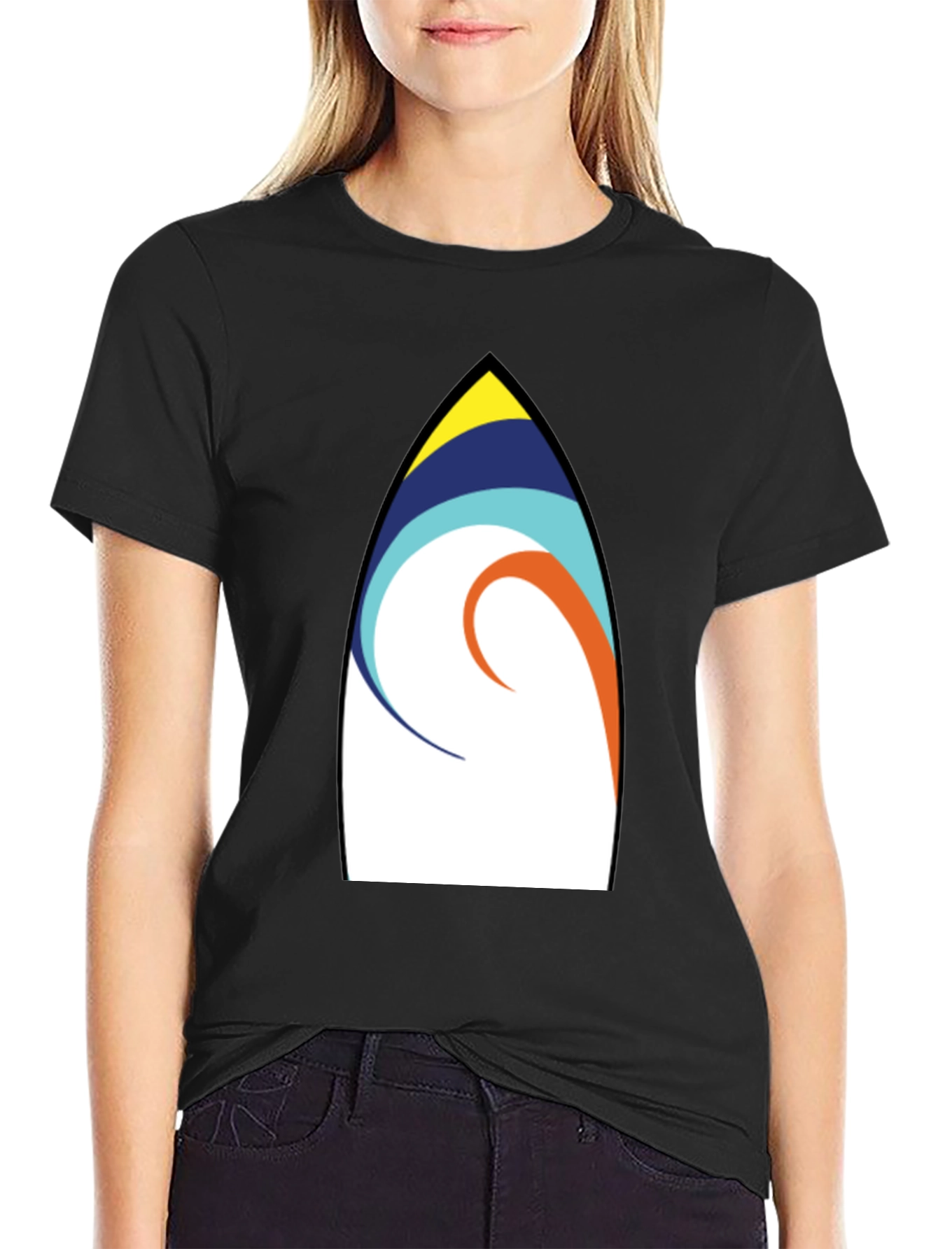 Surfboard Art Graphic Tee - Casual Black T-Shirt