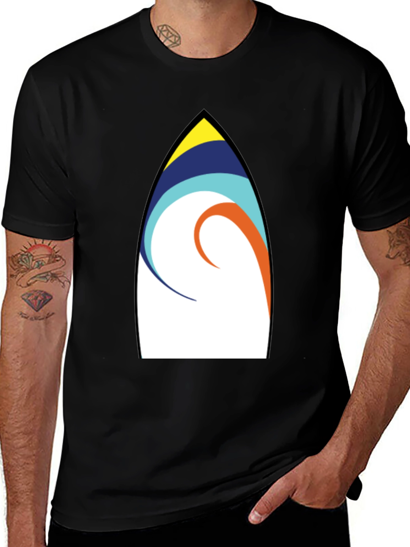 Surfboard Art Graphic Tee - Casual Black T-Shirt