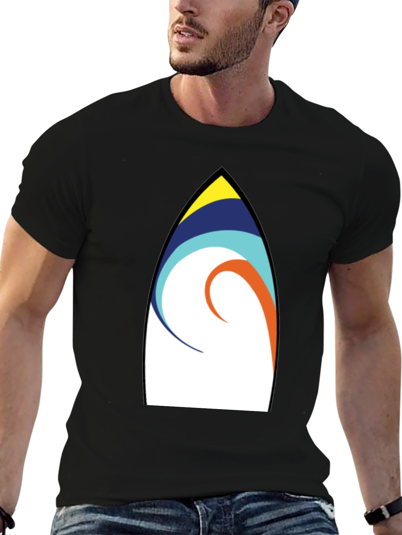 Surfboard Art Graphic Tee - Casual Black T-Shirt