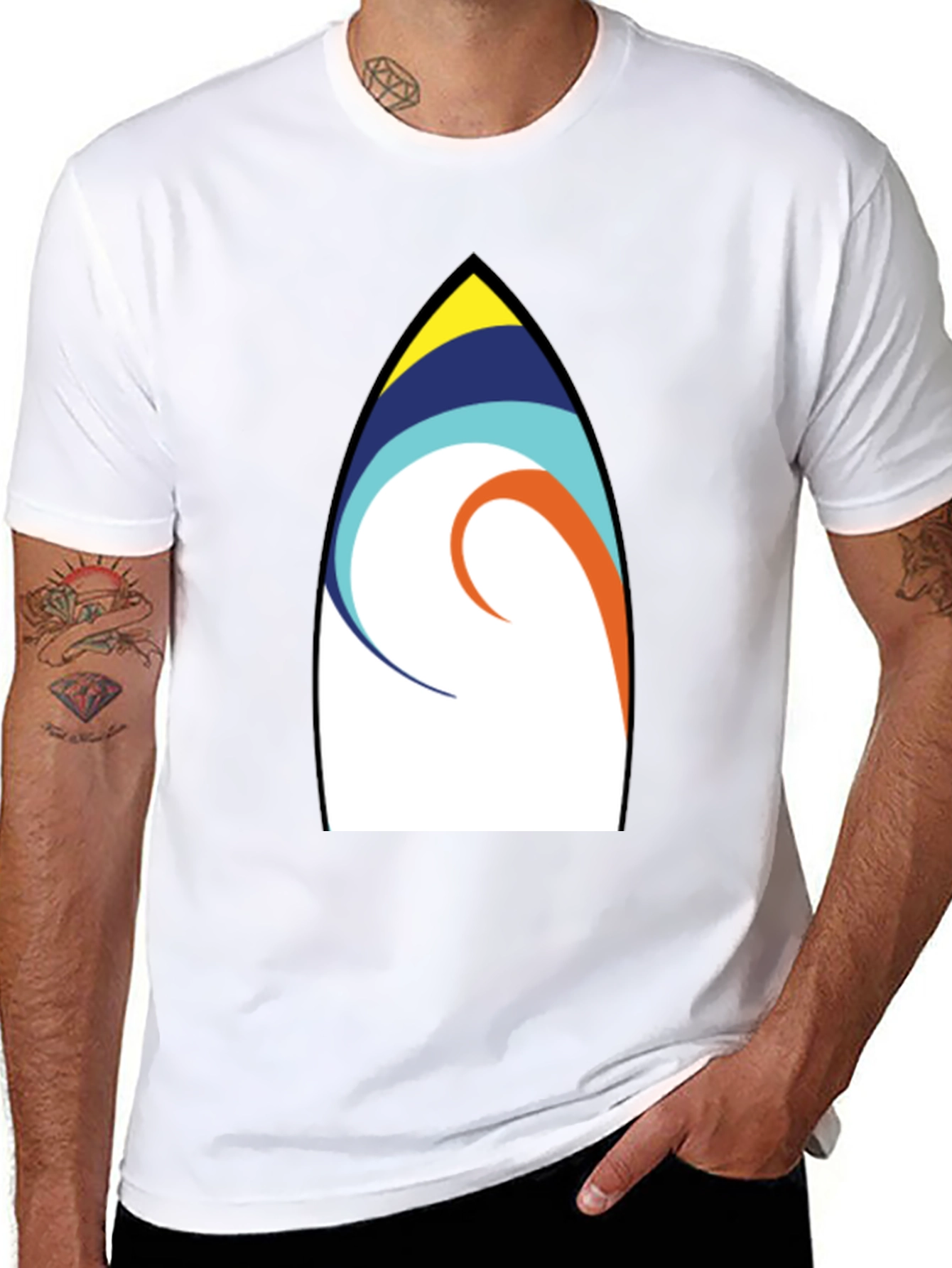 Surfboard Art Graphic Tee - Casual Black T-Shirt