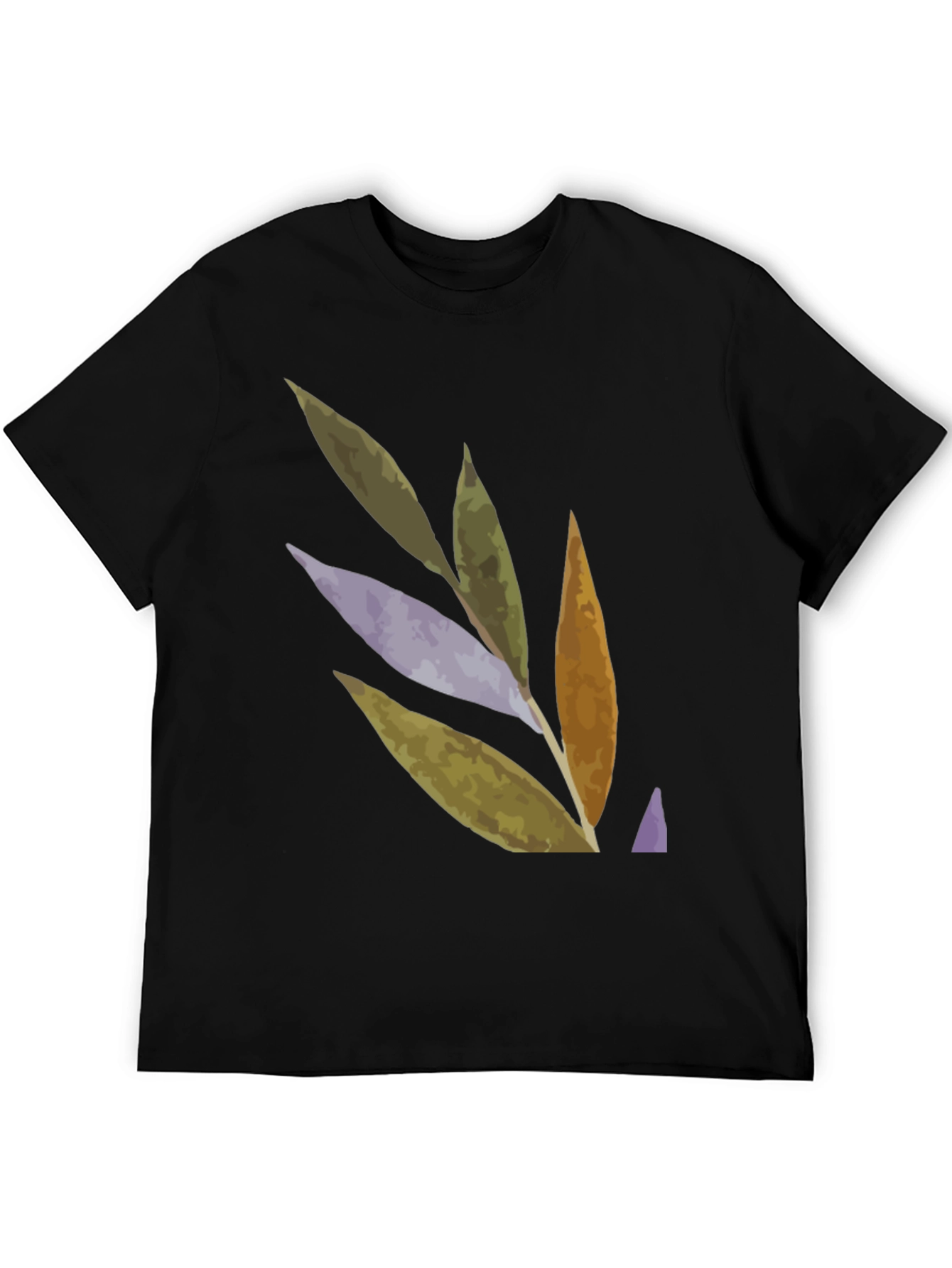Abstract Leaf Design Black T-Shirt
