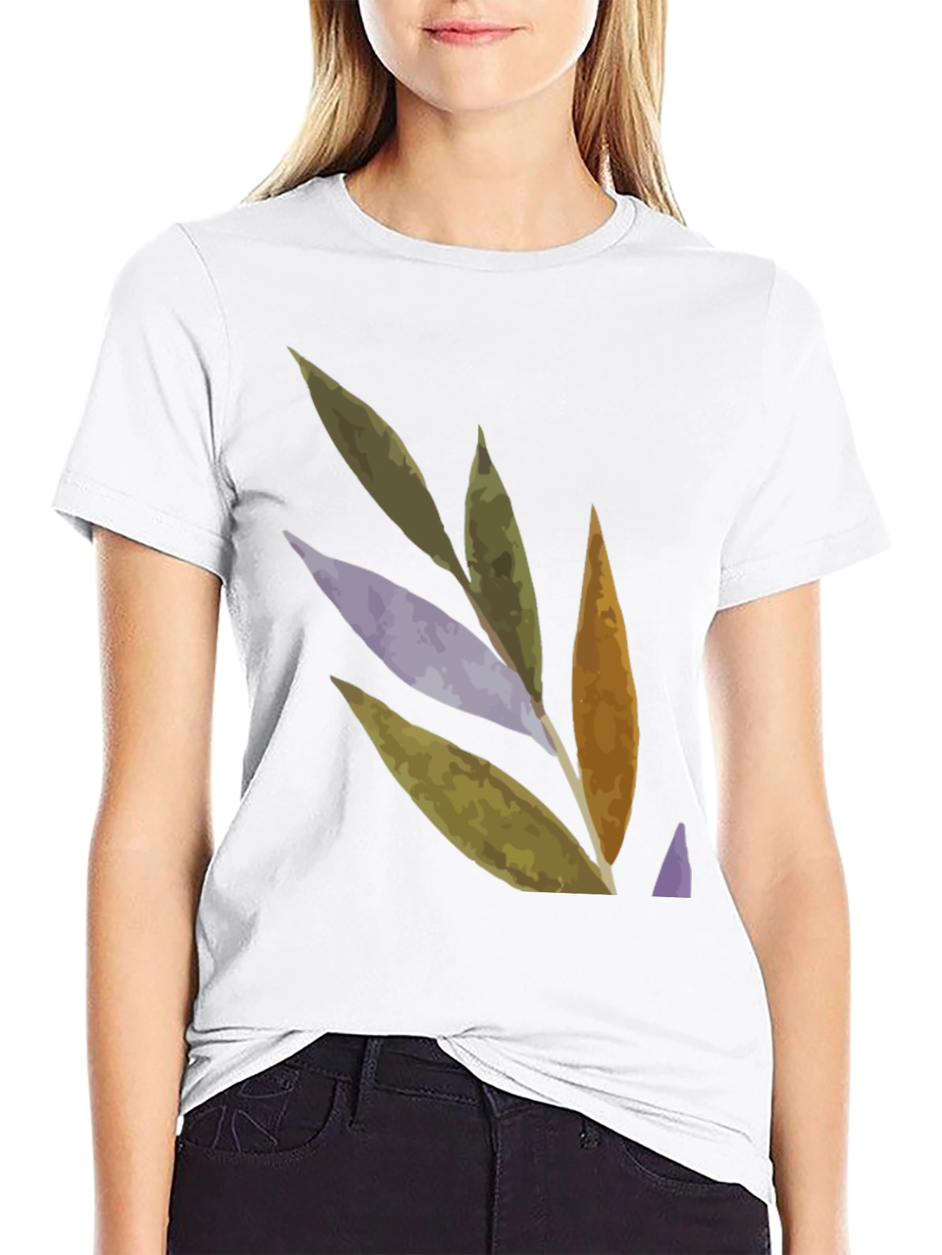 Abstract Leaf Design Black T-Shirt