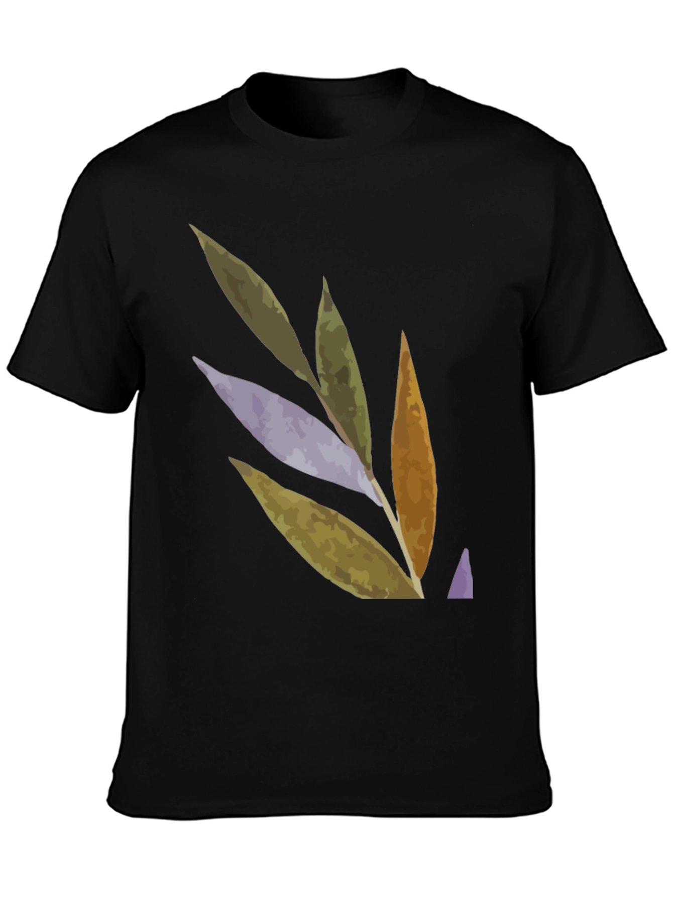 Abstract Leaf Design Black T-Shirt