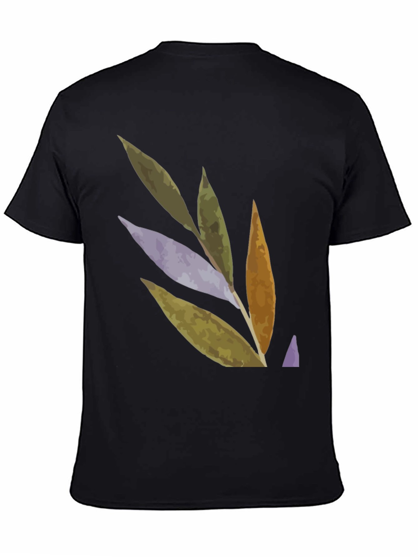 Abstract Leaf Design Black T-Shirt