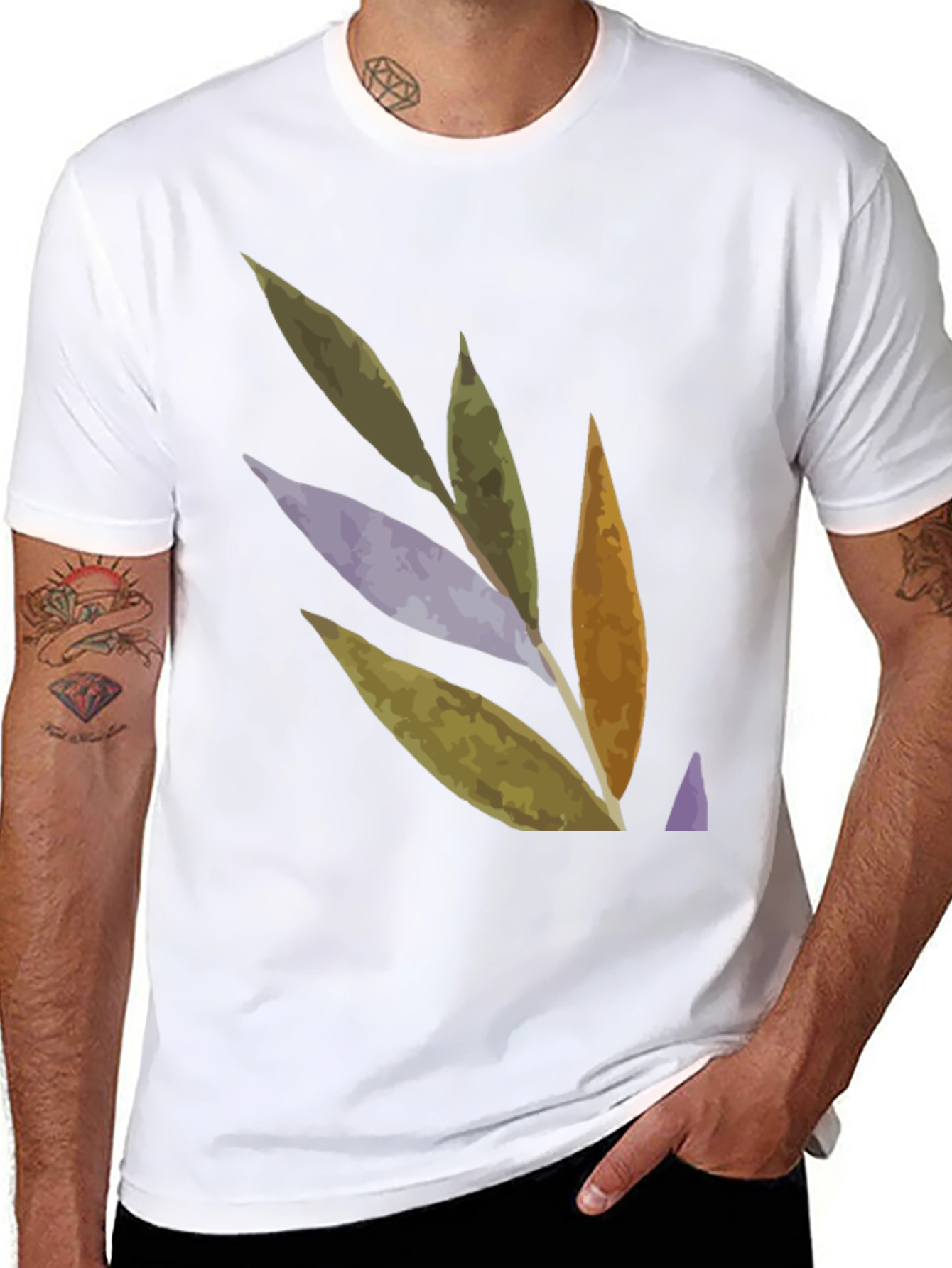 Abstract Leaf Design Black T-Shirt