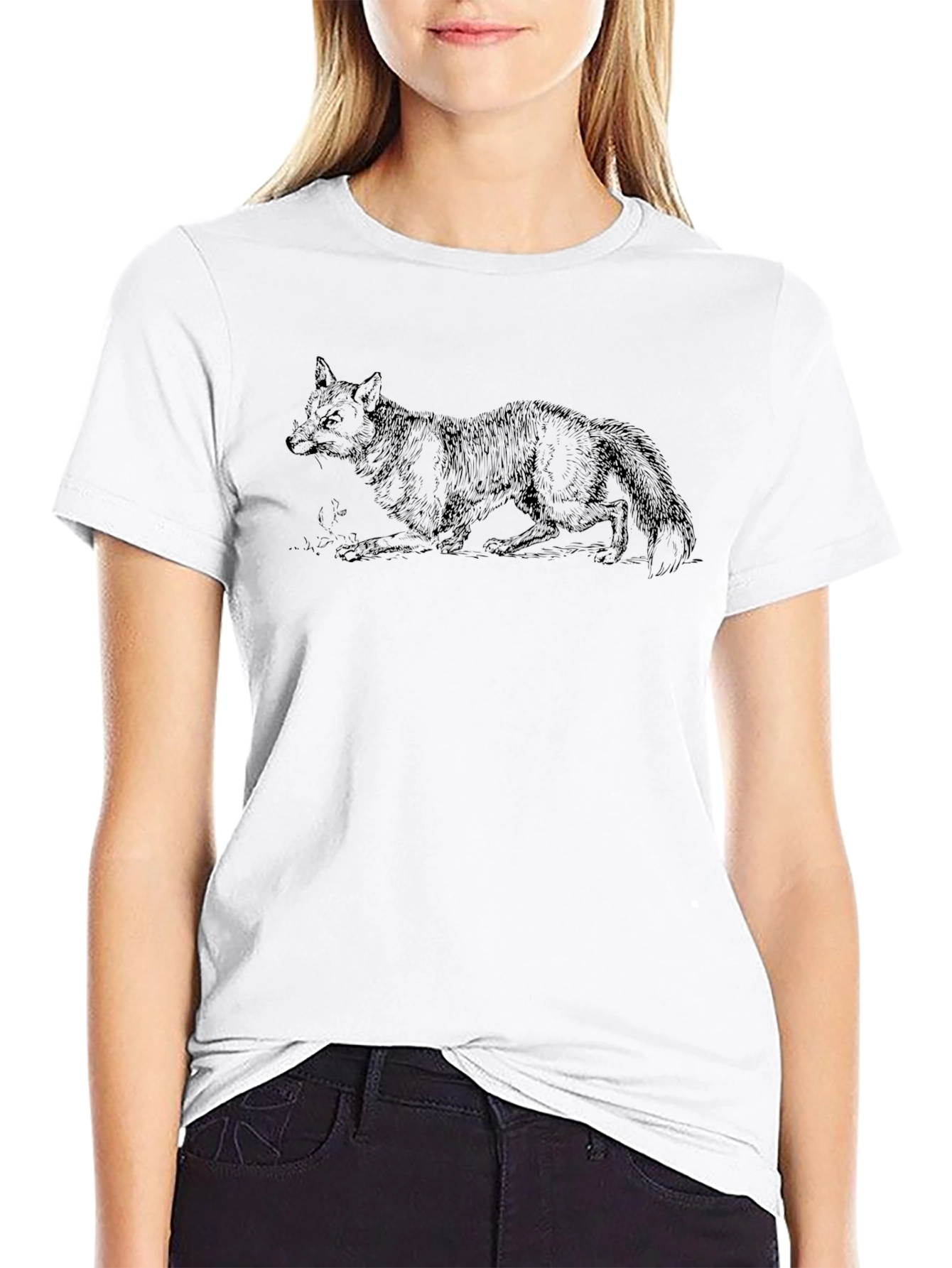 Black T-Shirt with Fox Illustration