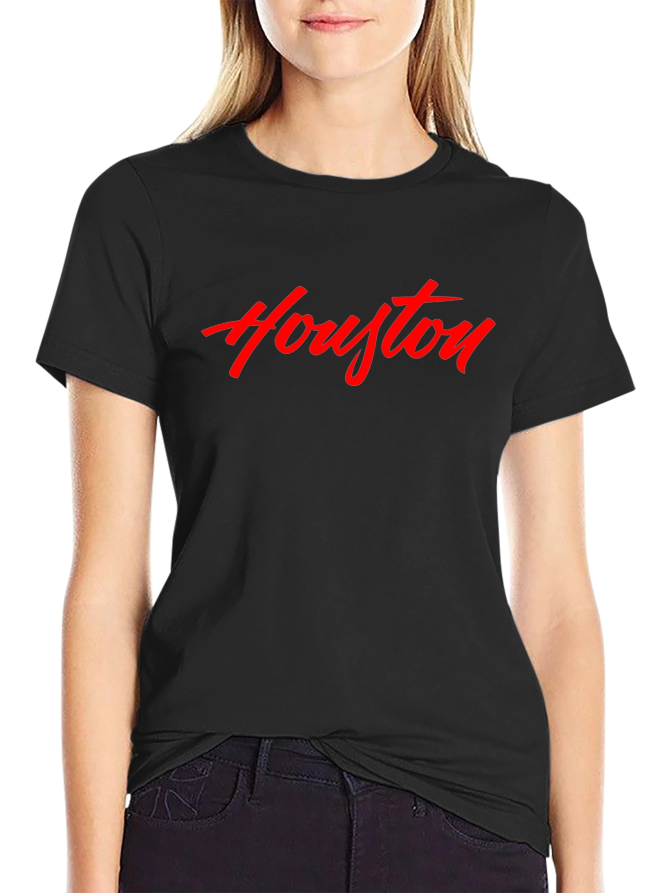 Houston Script Tee - Black Cotton Casual Shirt
