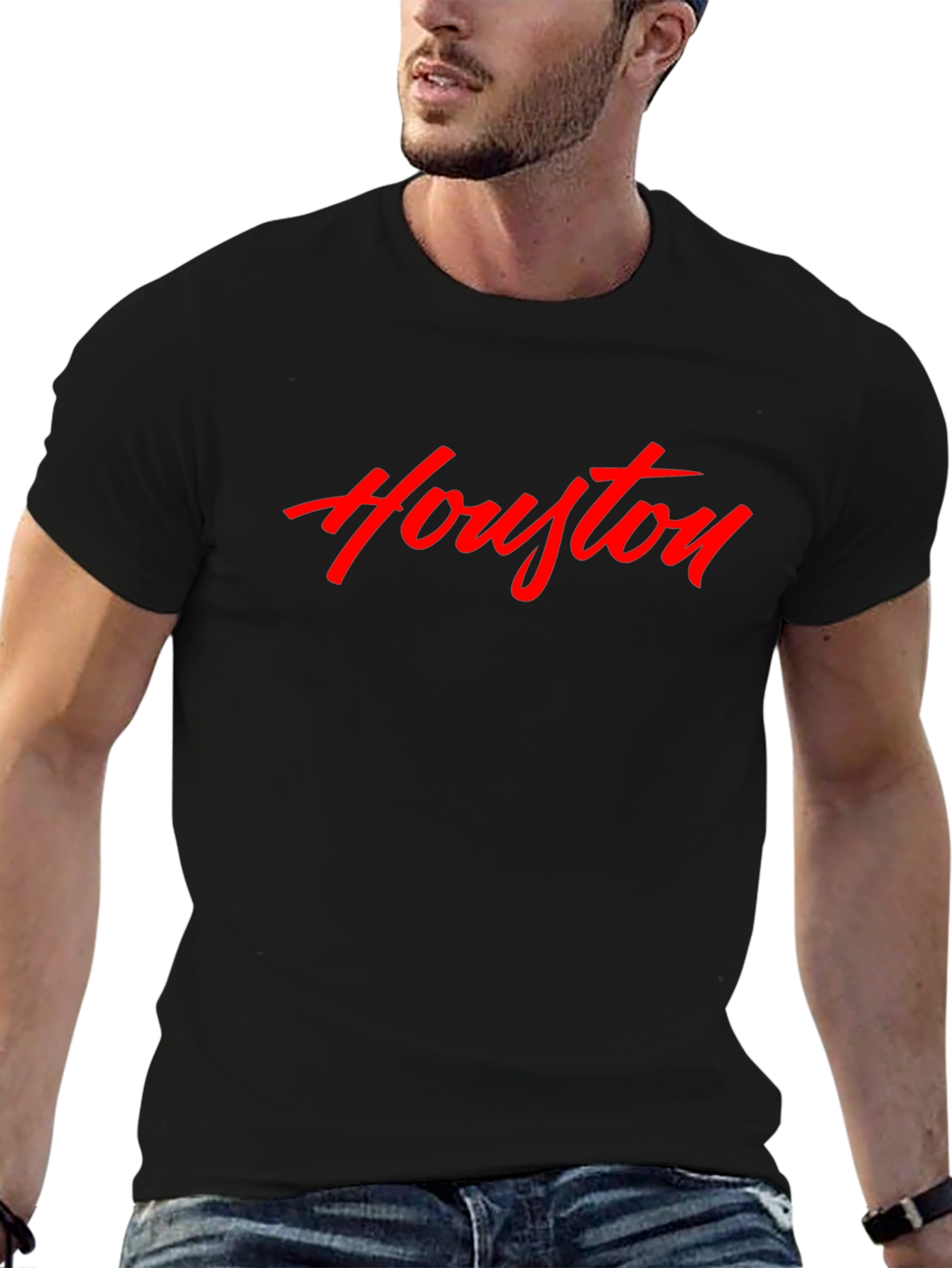 Houston Script Tee - Black Cotton Casual Shirt