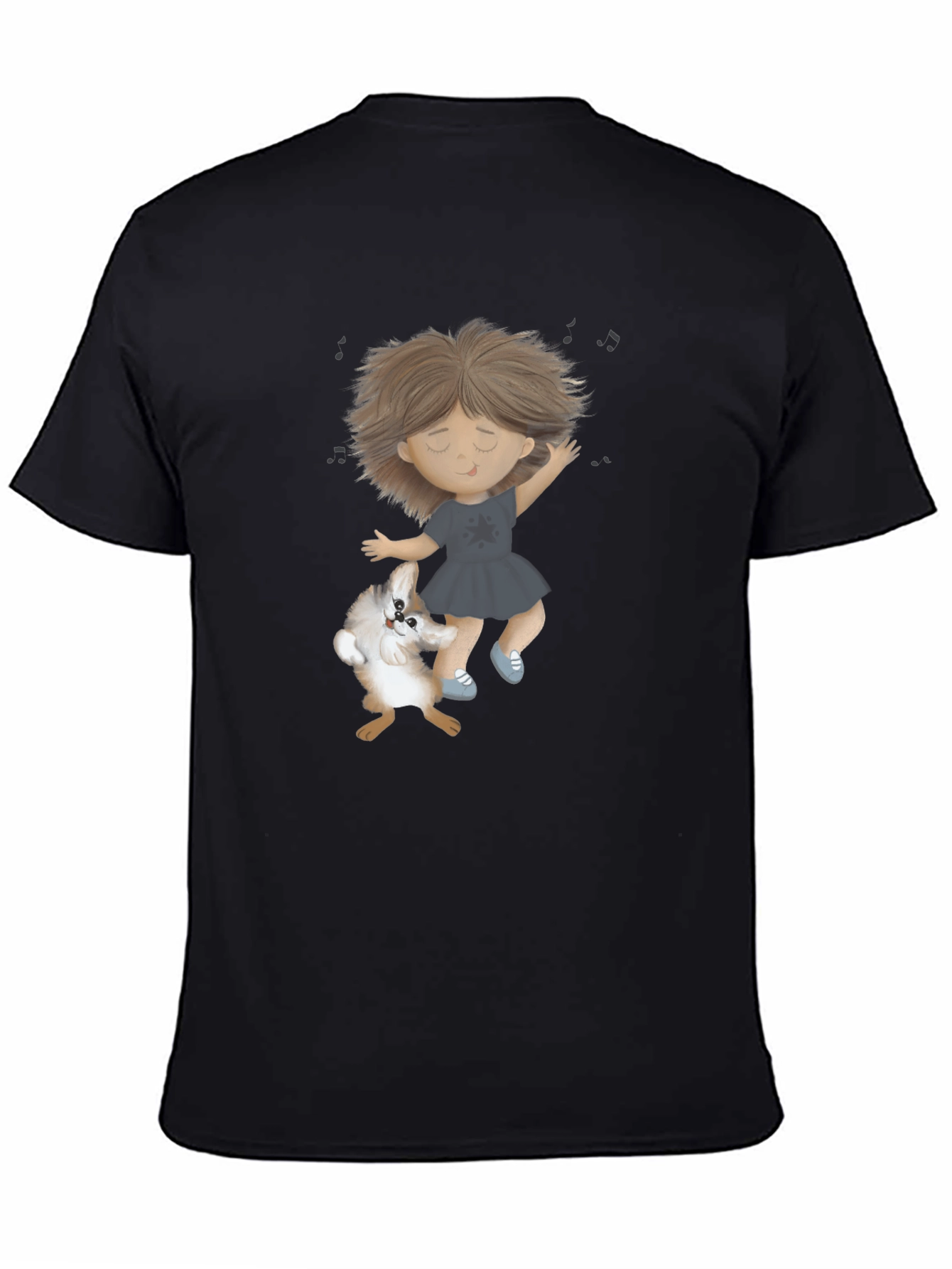 Dancing Girl and Dog Black T-Shirt
