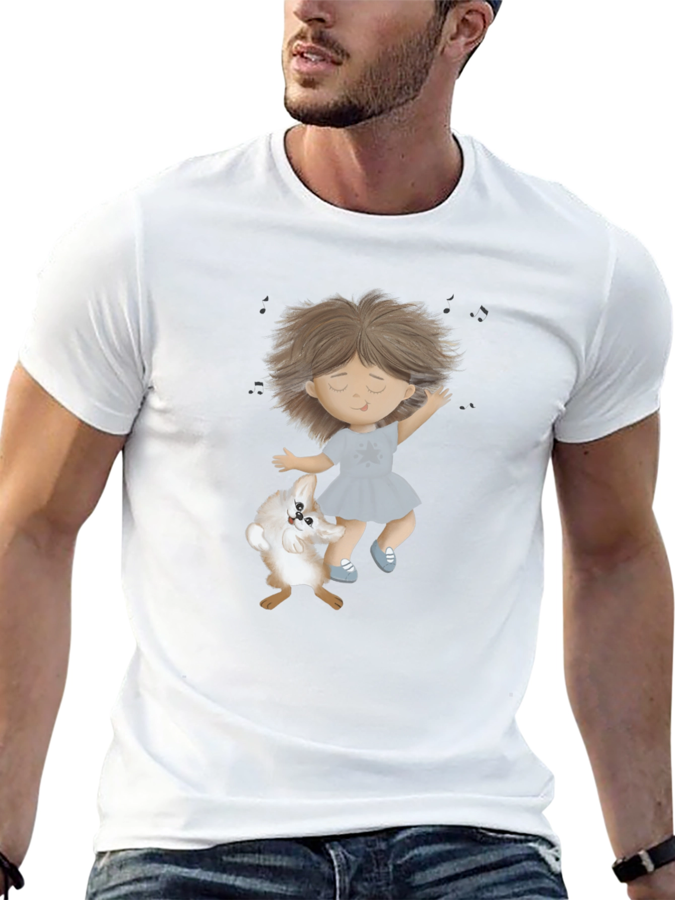 Dancing Girl and Dog Black T-Shirt