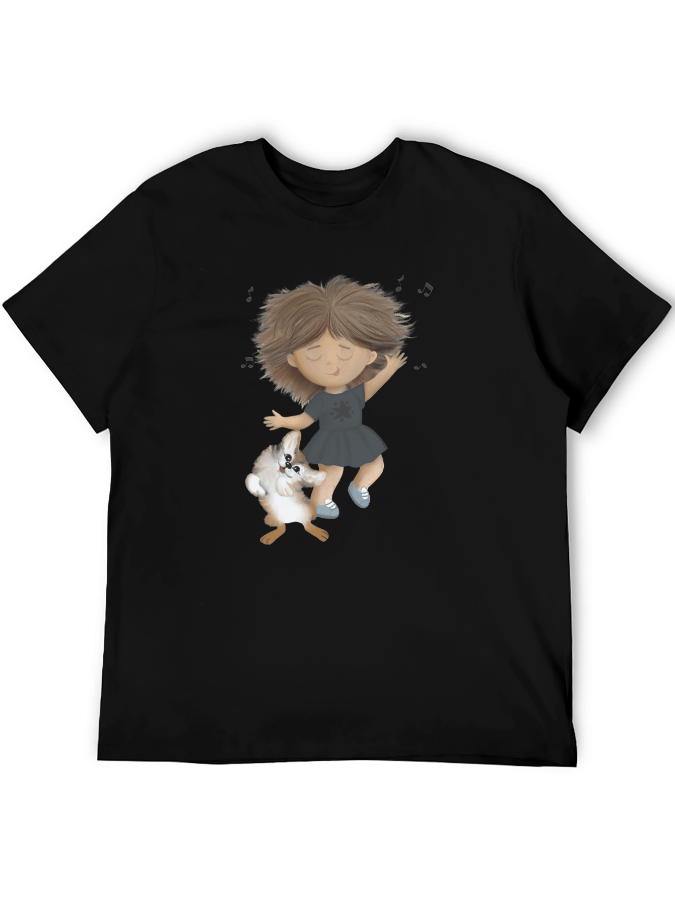 Dancing Girl and Dog Black T-Shirt