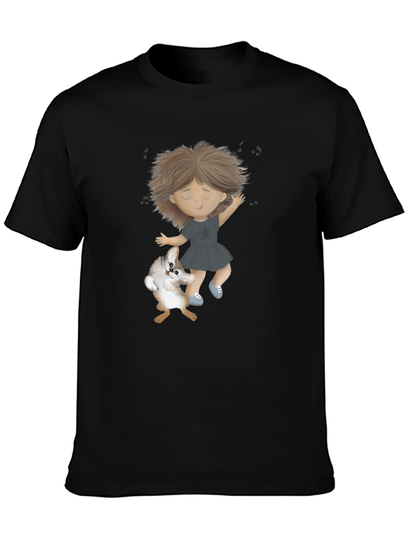 Dancing Girl and Dog Black T-Shirt
