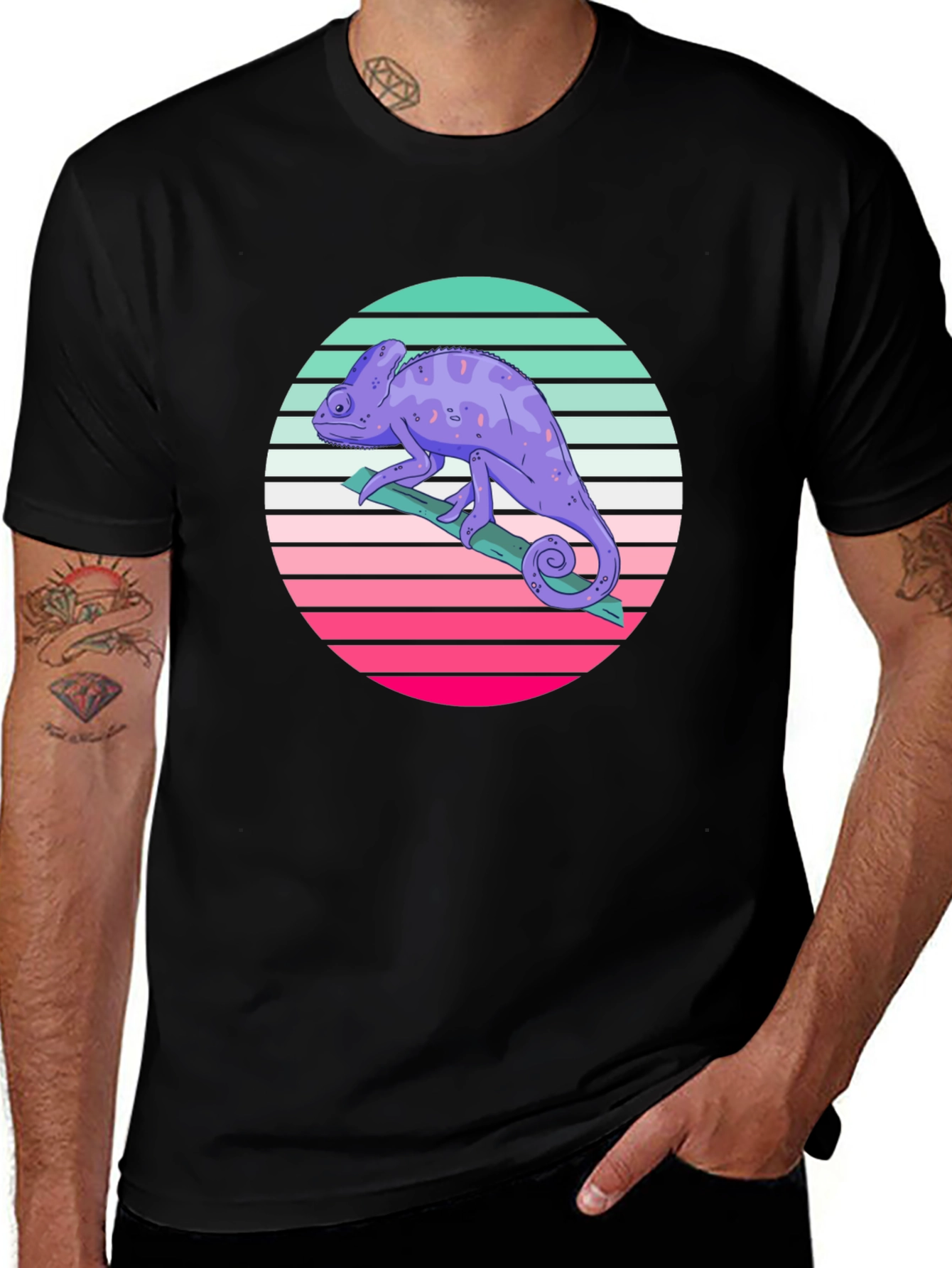 Retro Chameleon T-Shirt - Black Cotton Tee